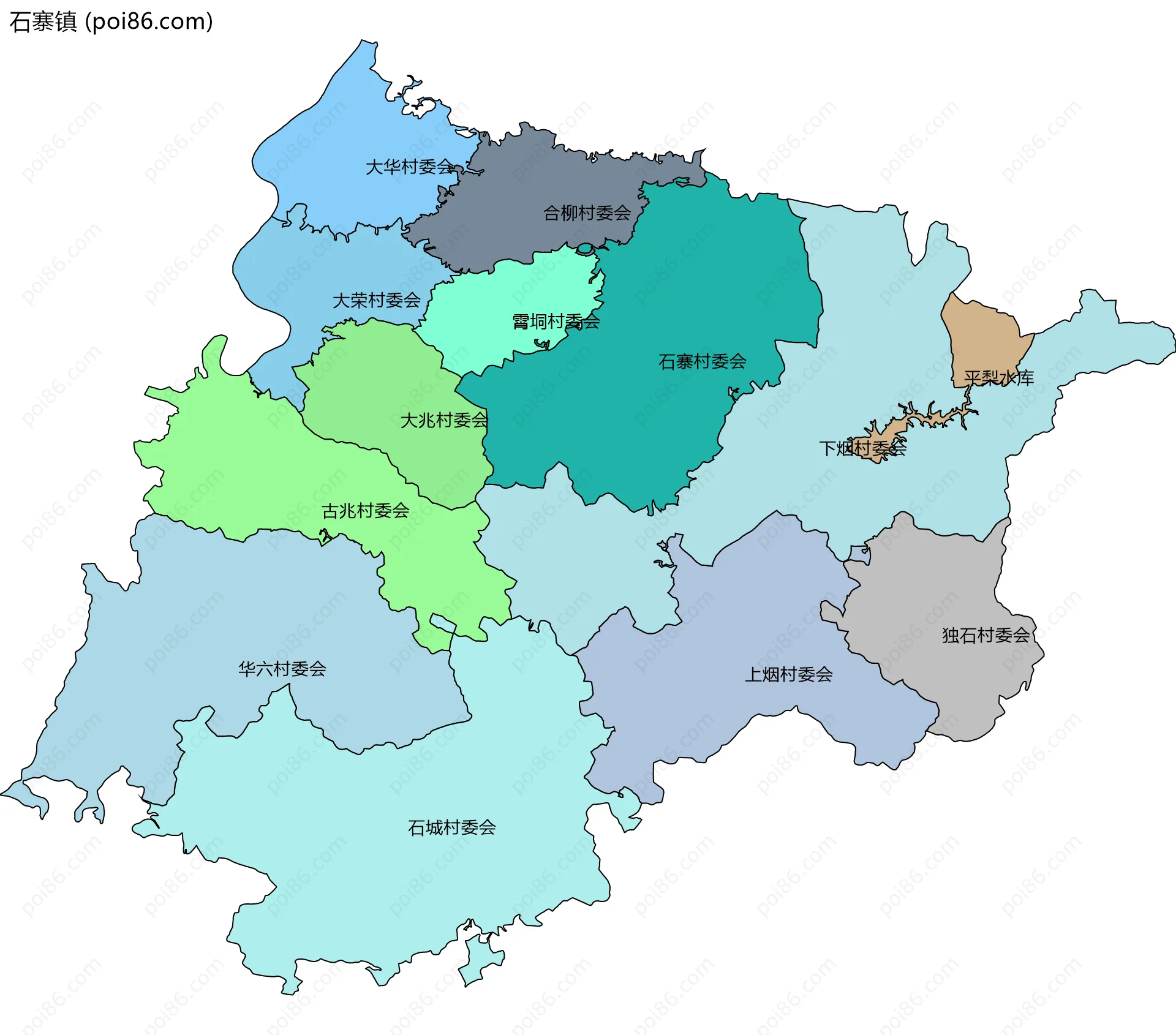 石寨镇边界地图(五级行政区划)