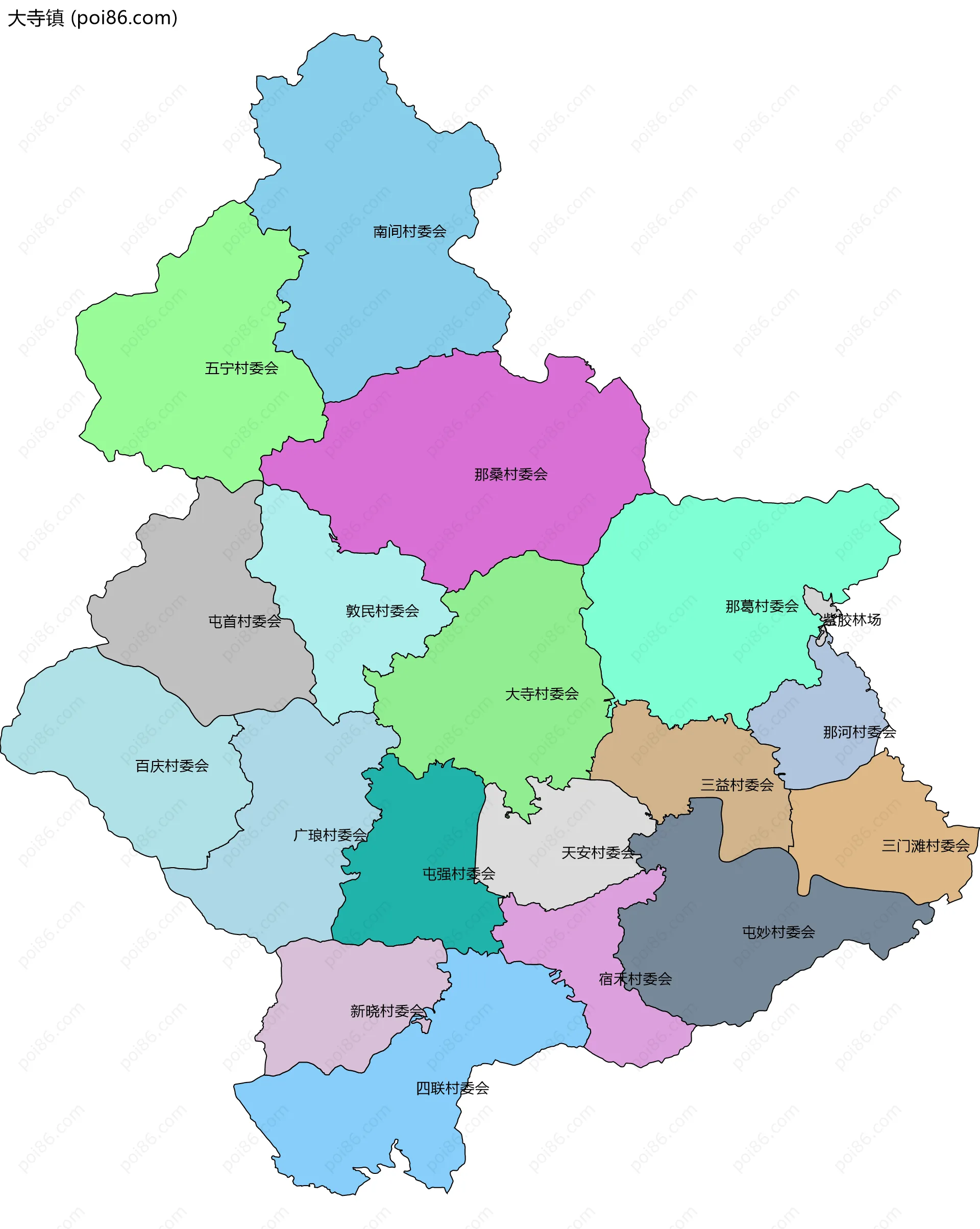 大寺镇边界地图(五级行政区划)
