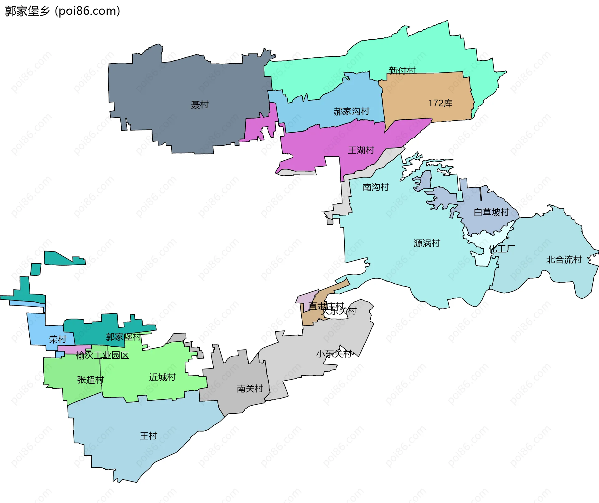 郭家堡乡边界地图(五级行政区划)