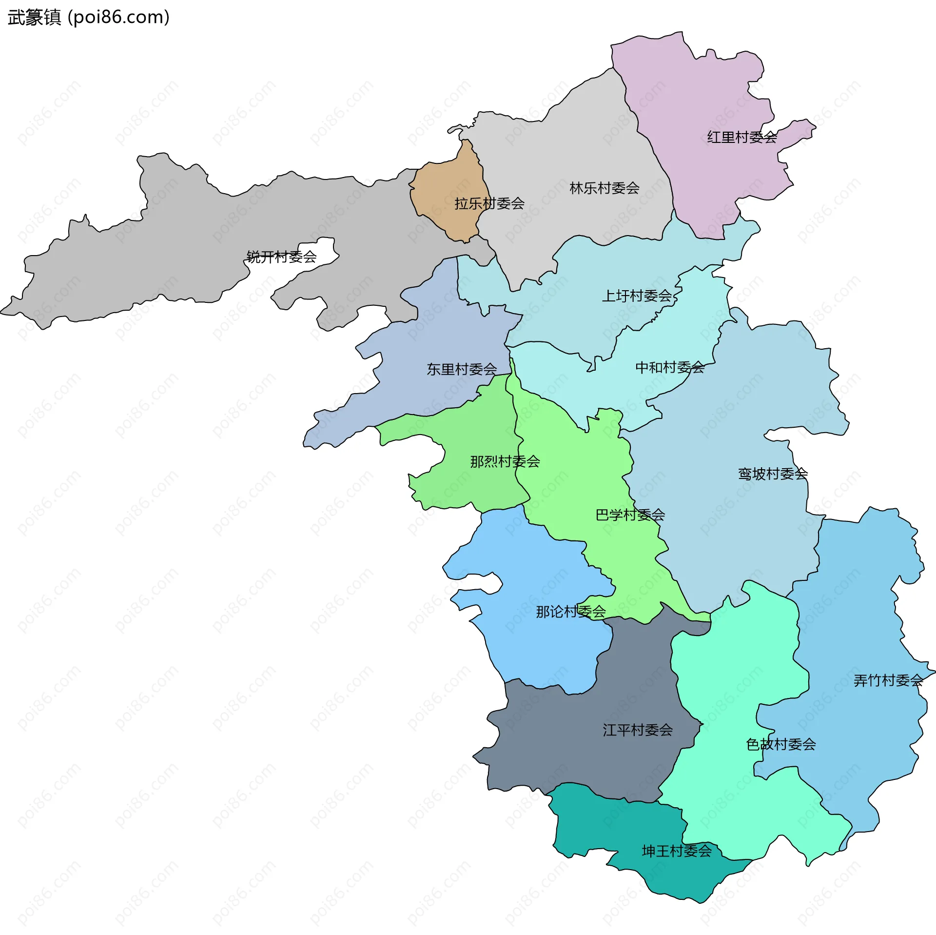 武篆镇边界地图(五级行政区划)