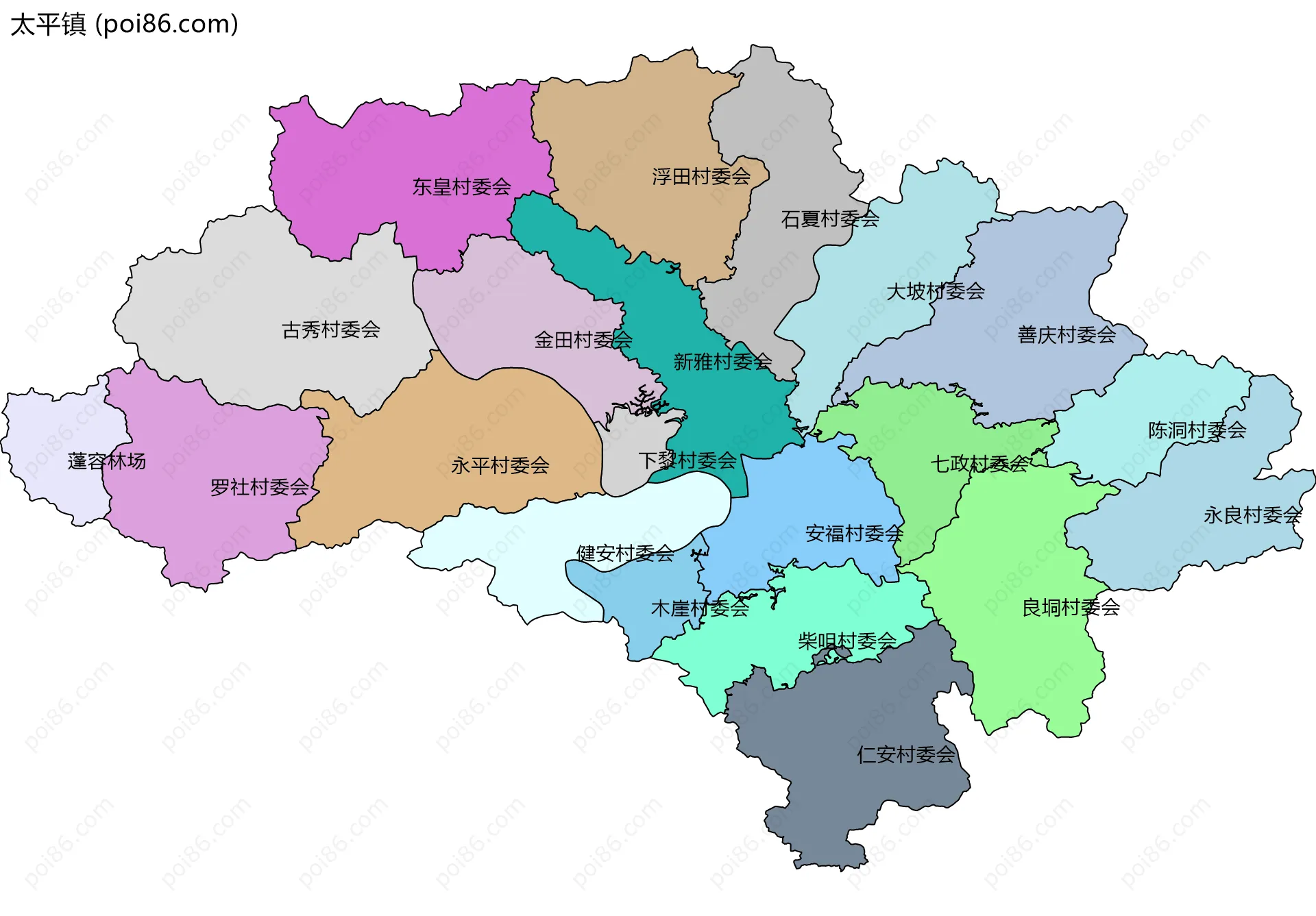 太平镇边界地图(五级行政区划)