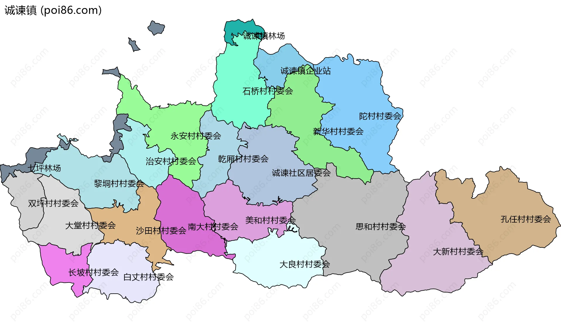 诚谏镇边界地图(五级行政区划)