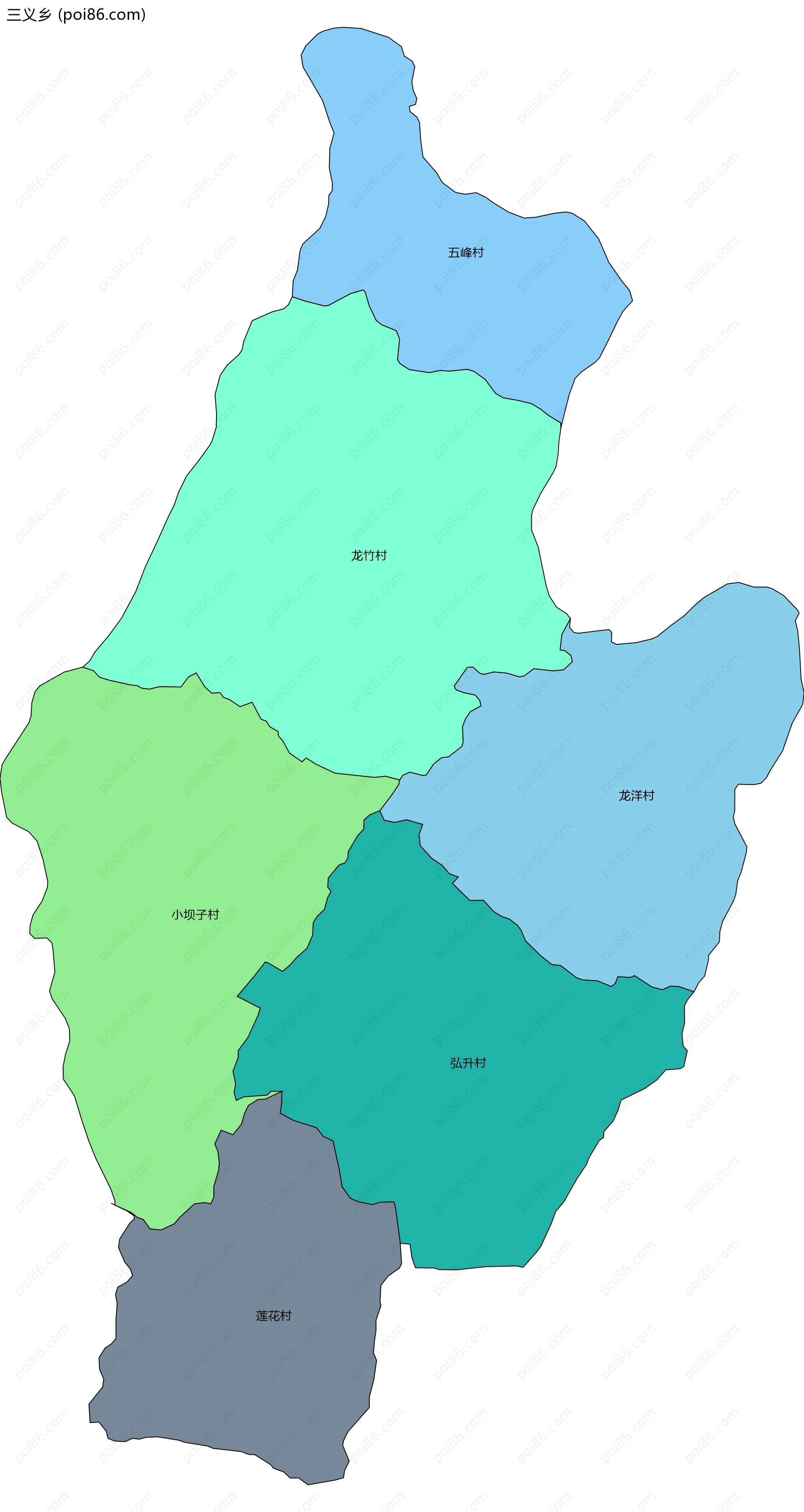 三义乡边界地图(五级行政区划)