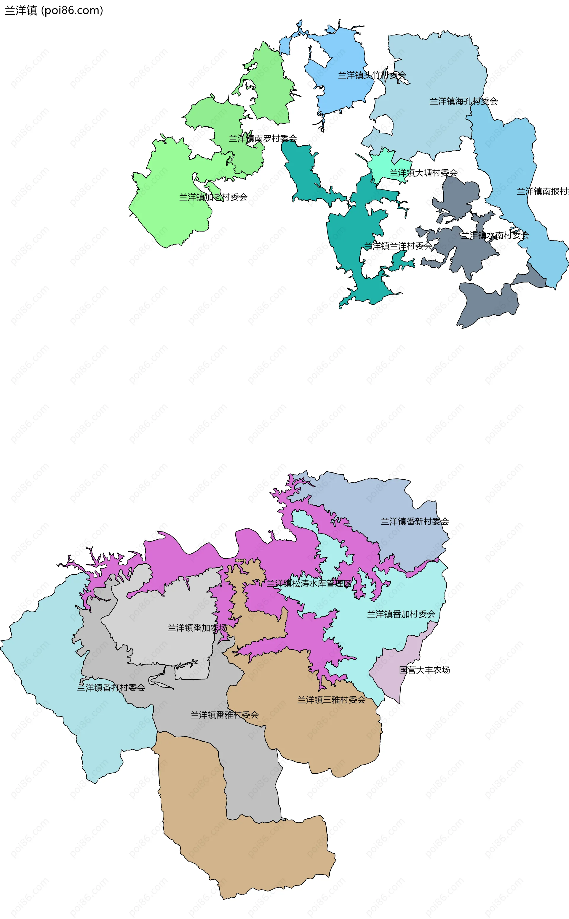 兰洋镇边界地图(五级行政区划)