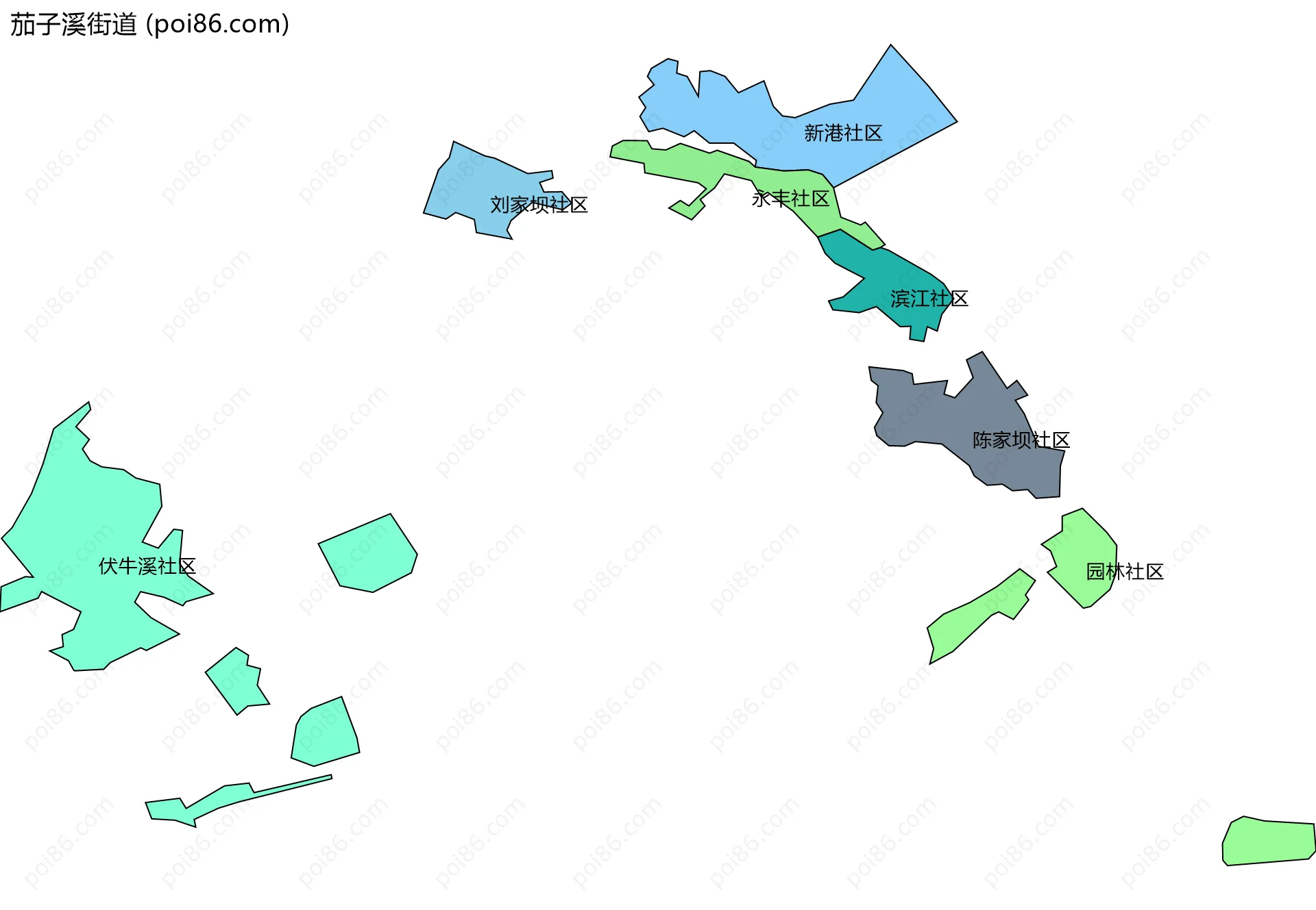 茄子溪街道边界地图(五级行政区划)
