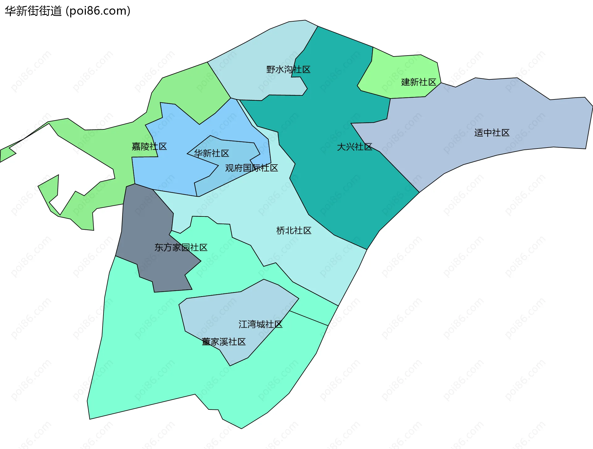 华新街街道边界地图(五级行政区划)