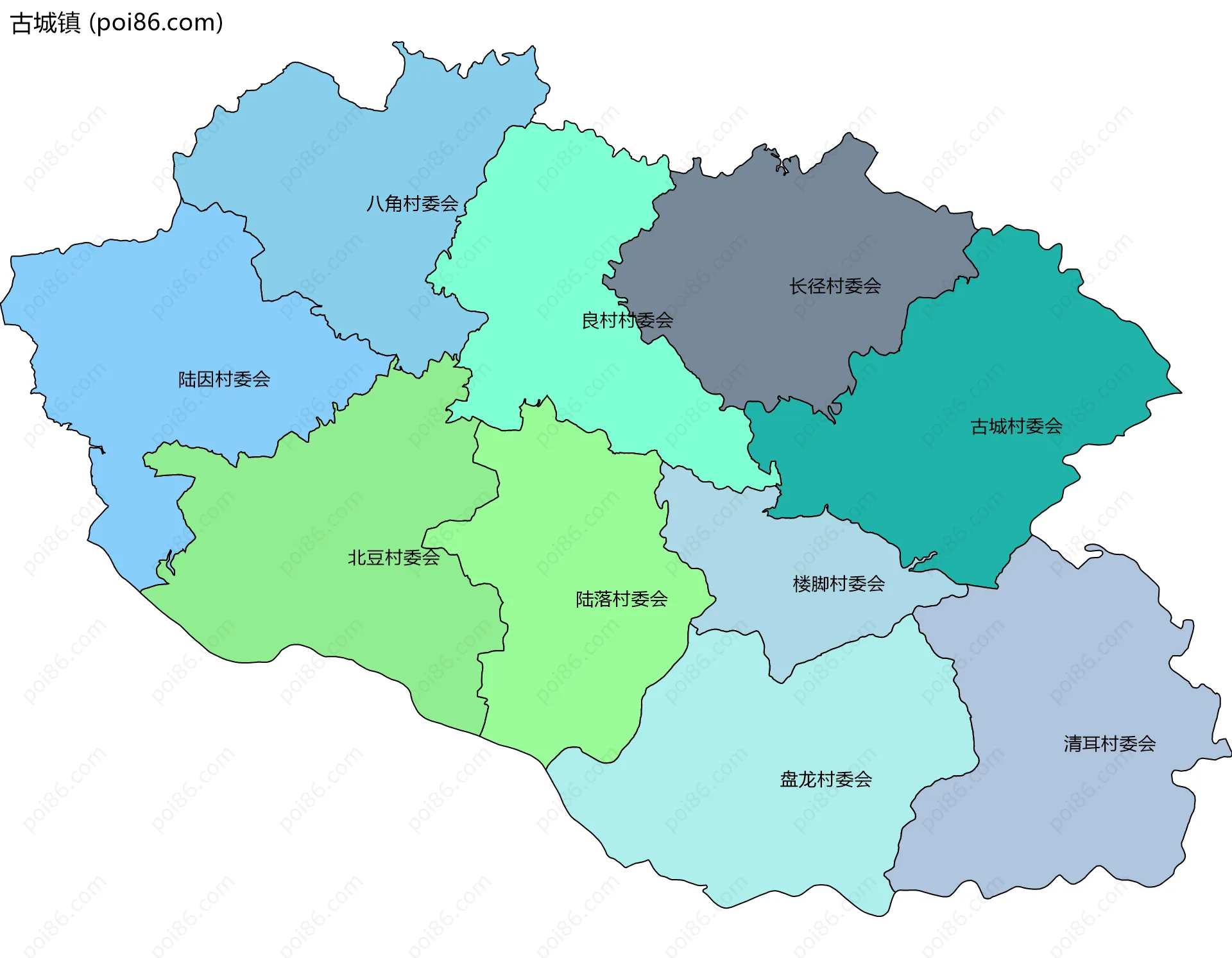 古城镇边界地图(五级行政区划)