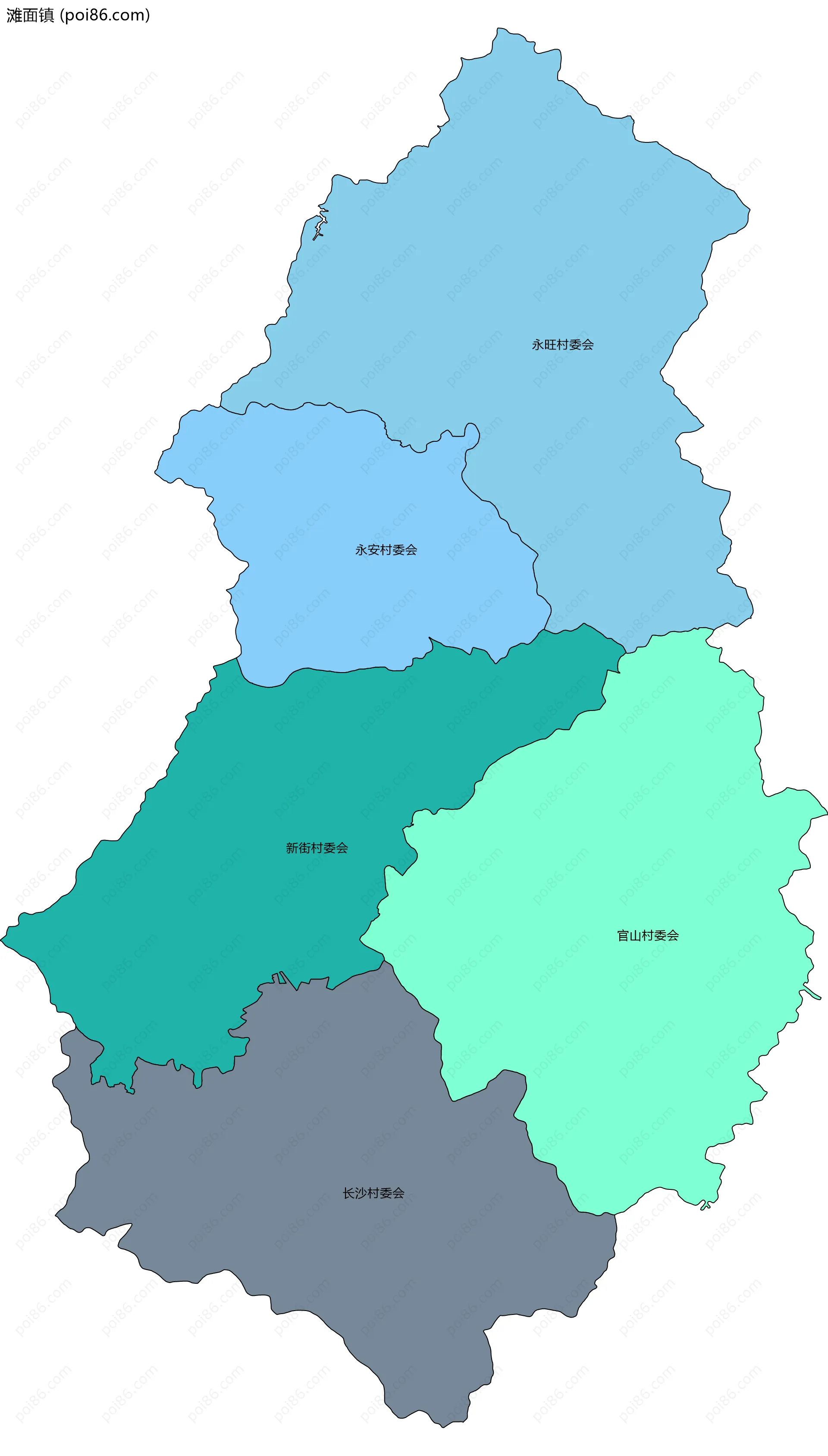 滩面镇边界地图(五级行政区划)