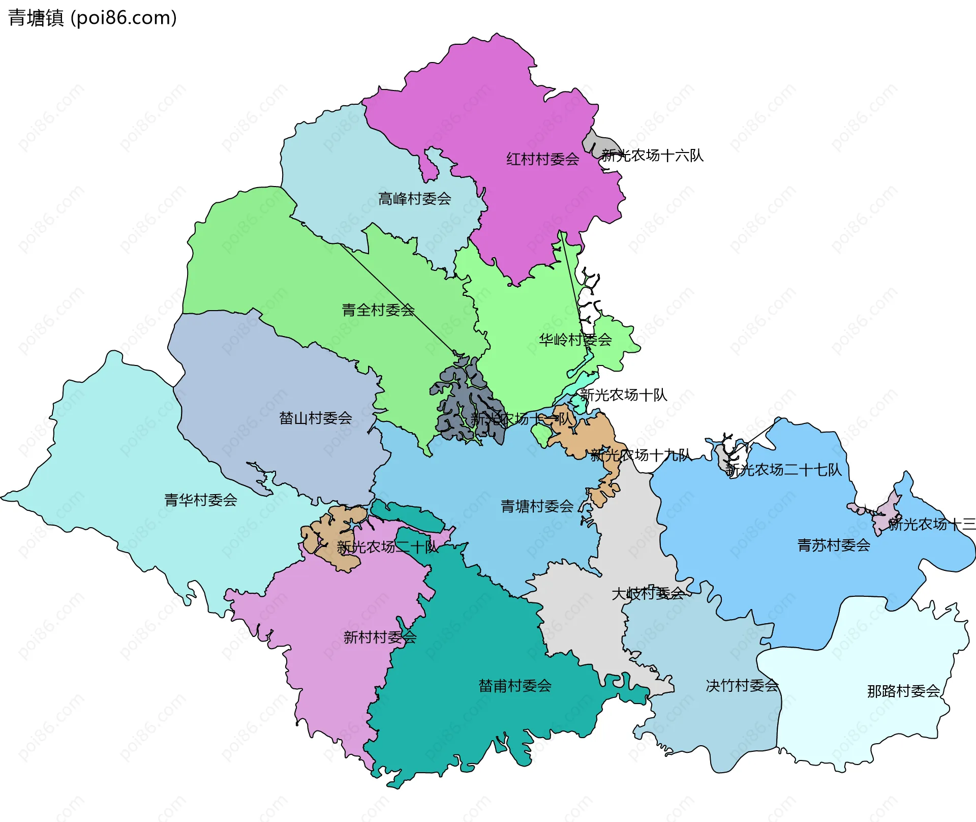 青塘镇边界地图(五级行政区划)