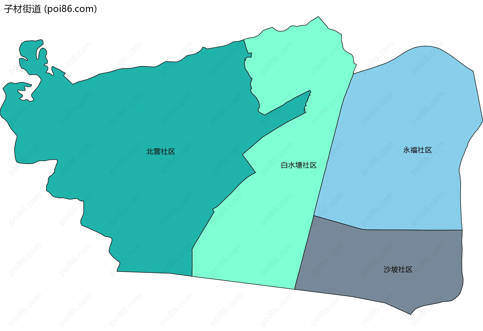 子材街道边界地图(五级行政区划)