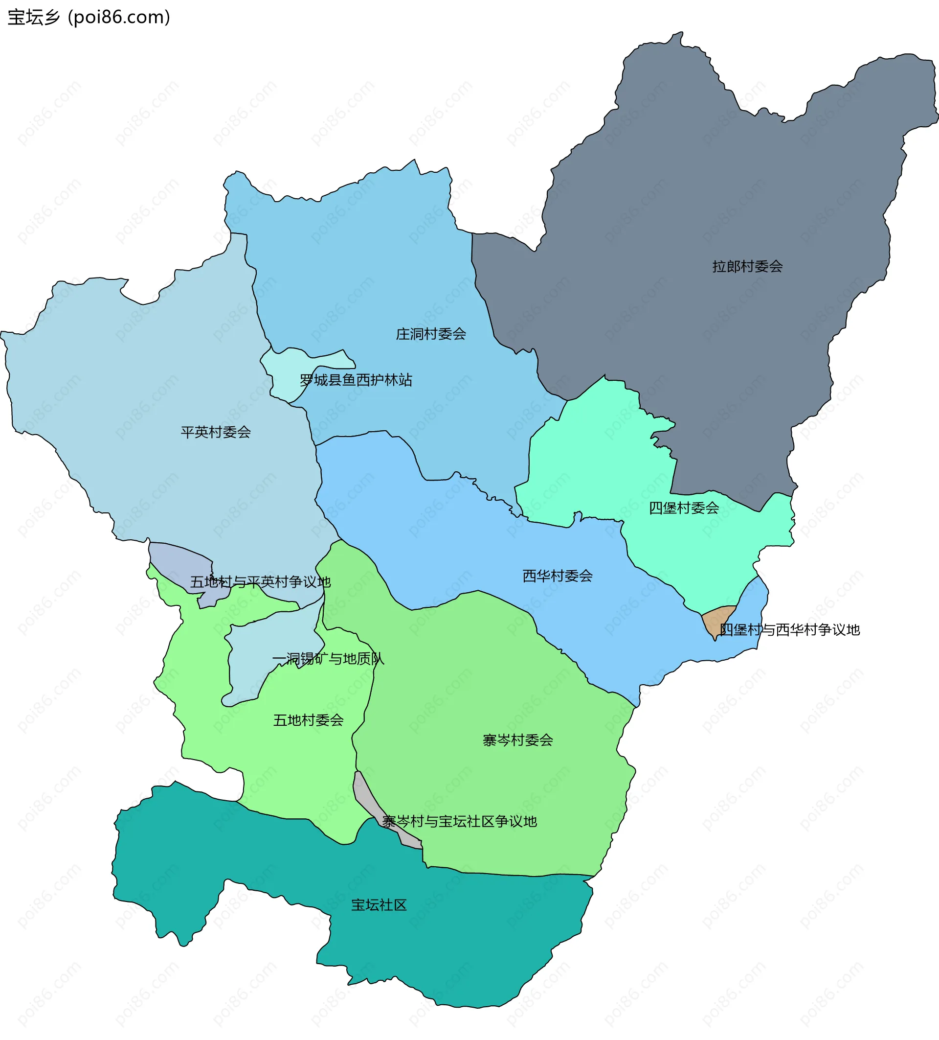 宝坛乡边界地图(五级行政区划)