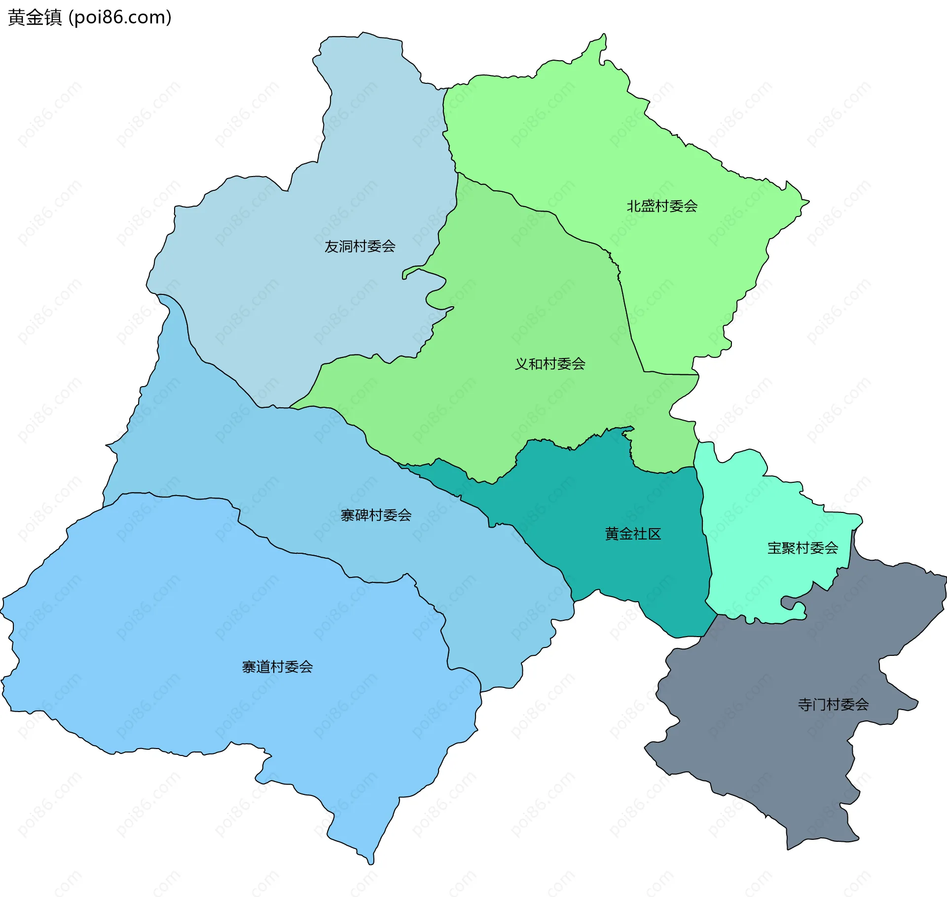 黄金镇边界地图(五级行政区划)