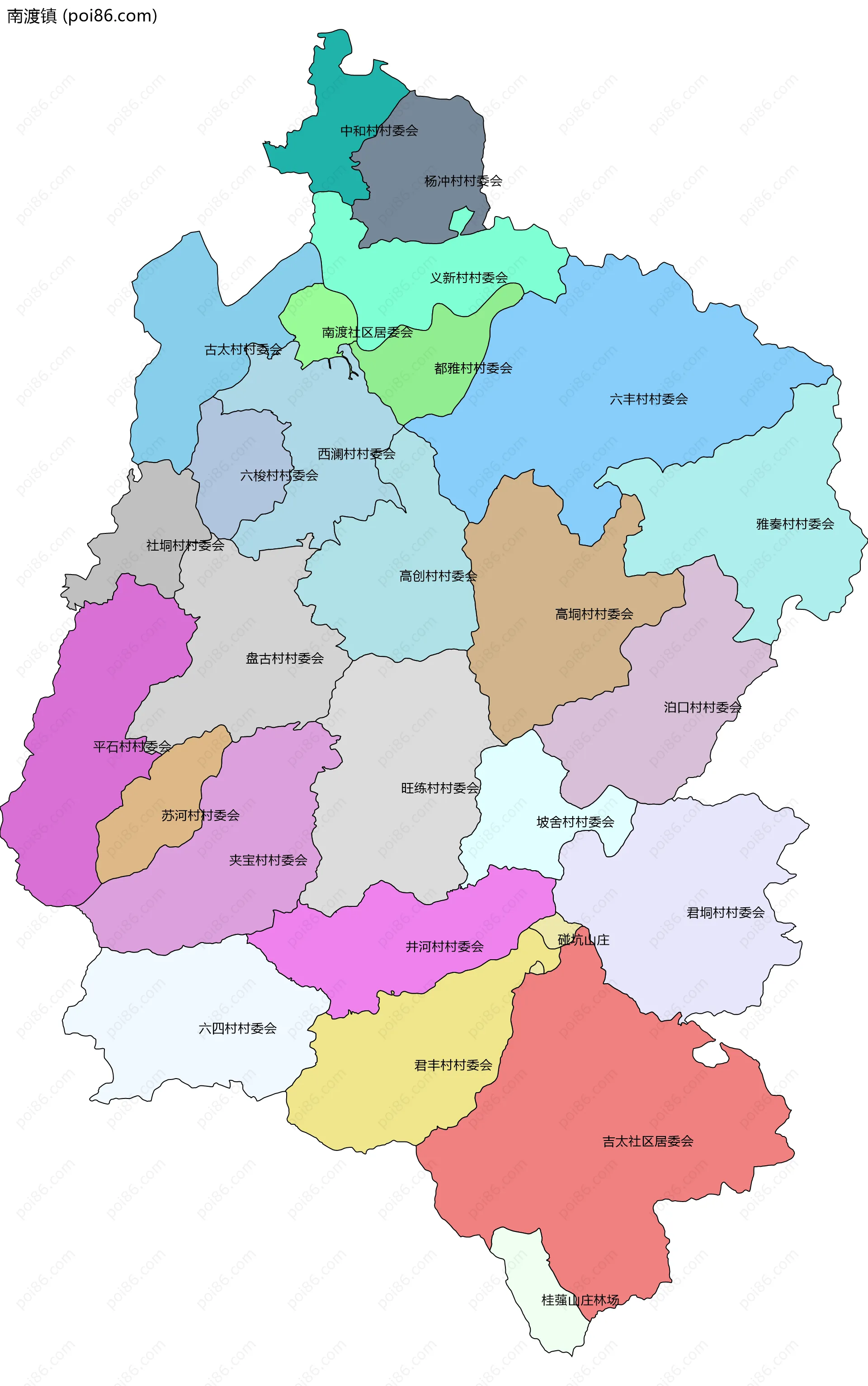 南渡镇边界地图(五级行政区划)