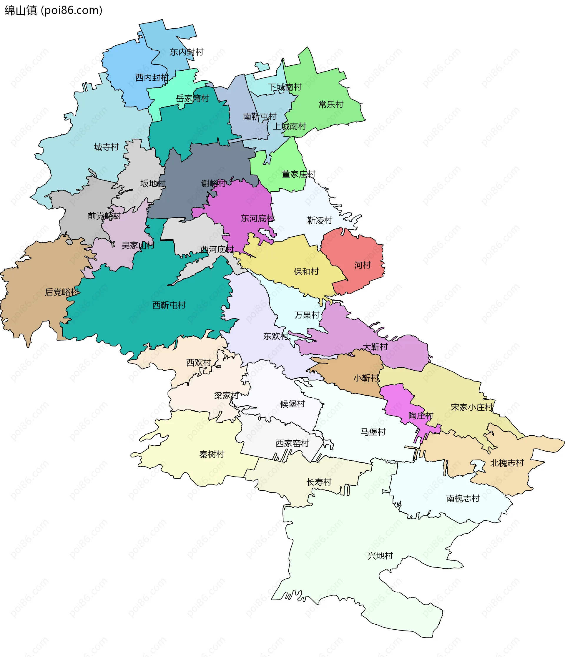 绵山镇边界地图(五级行政区划)