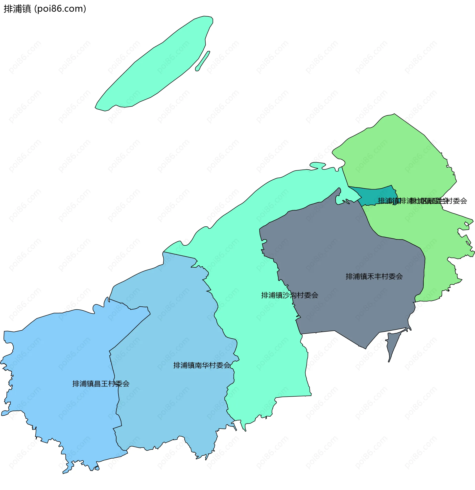 排浦镇边界地图(五级行政区划)