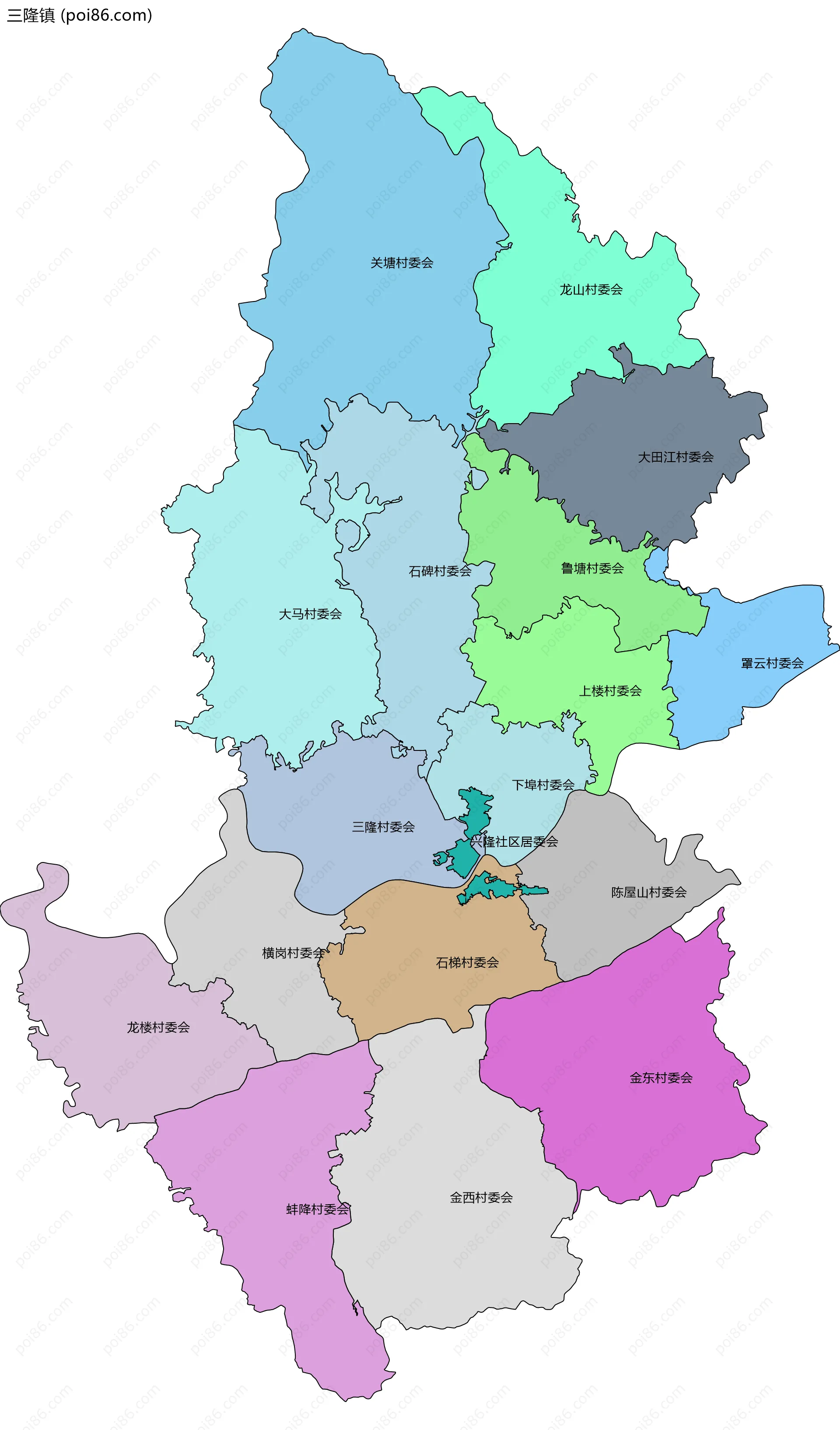 三隆镇边界地图(五级行政区划)