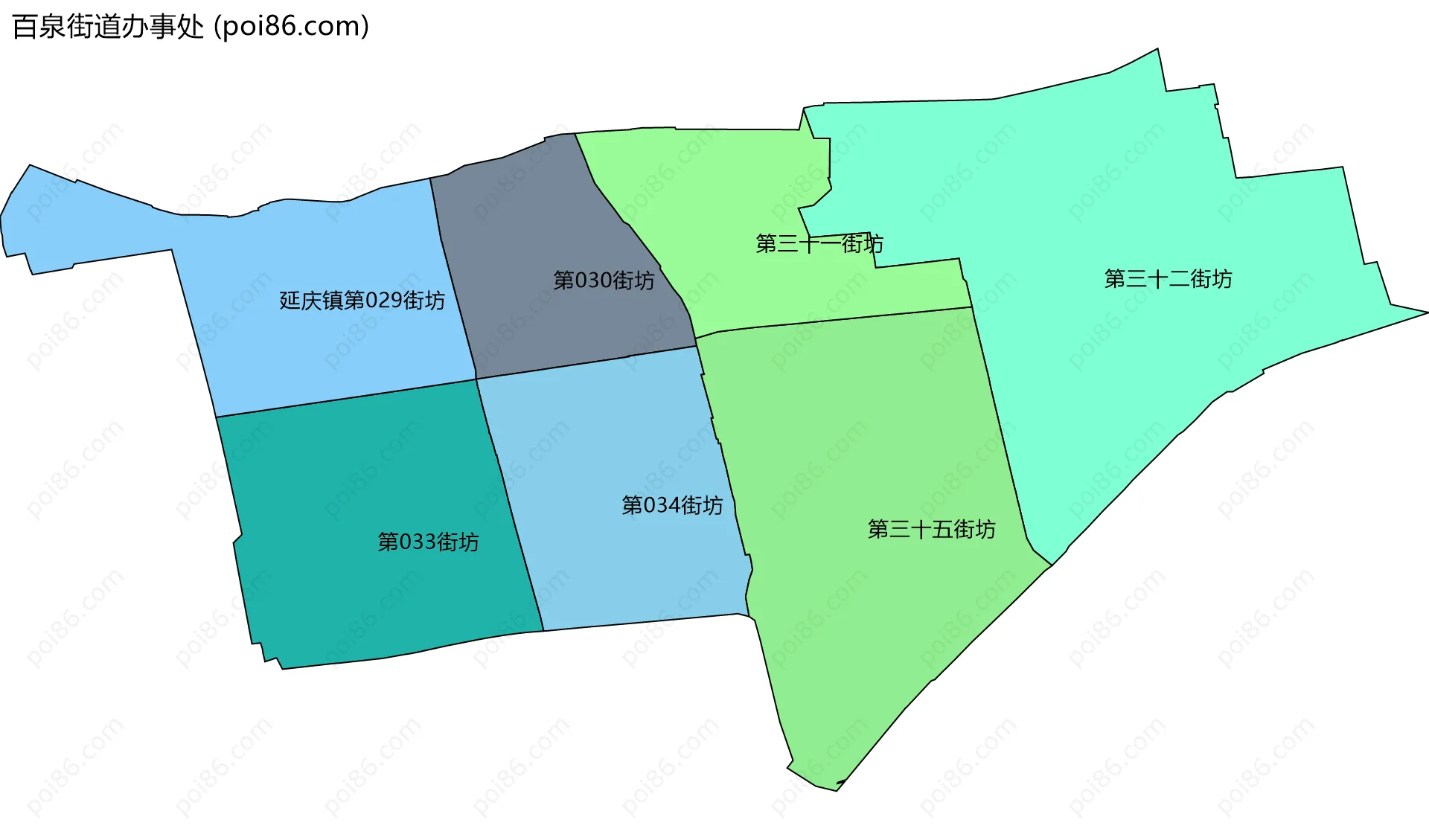 百泉街道办事处边界地图(五级行政区划)