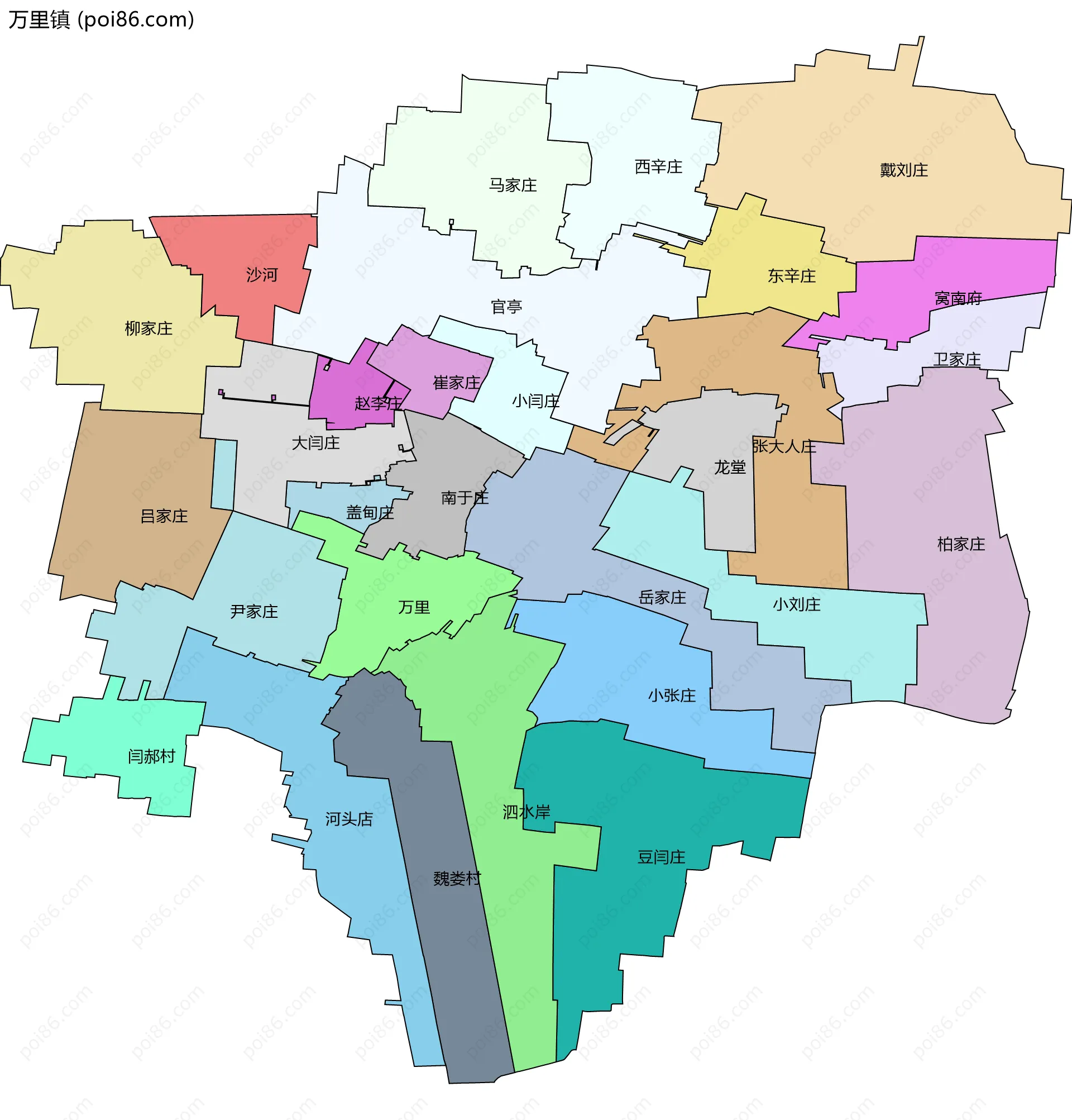 万里镇边界地图(五级行政区划)