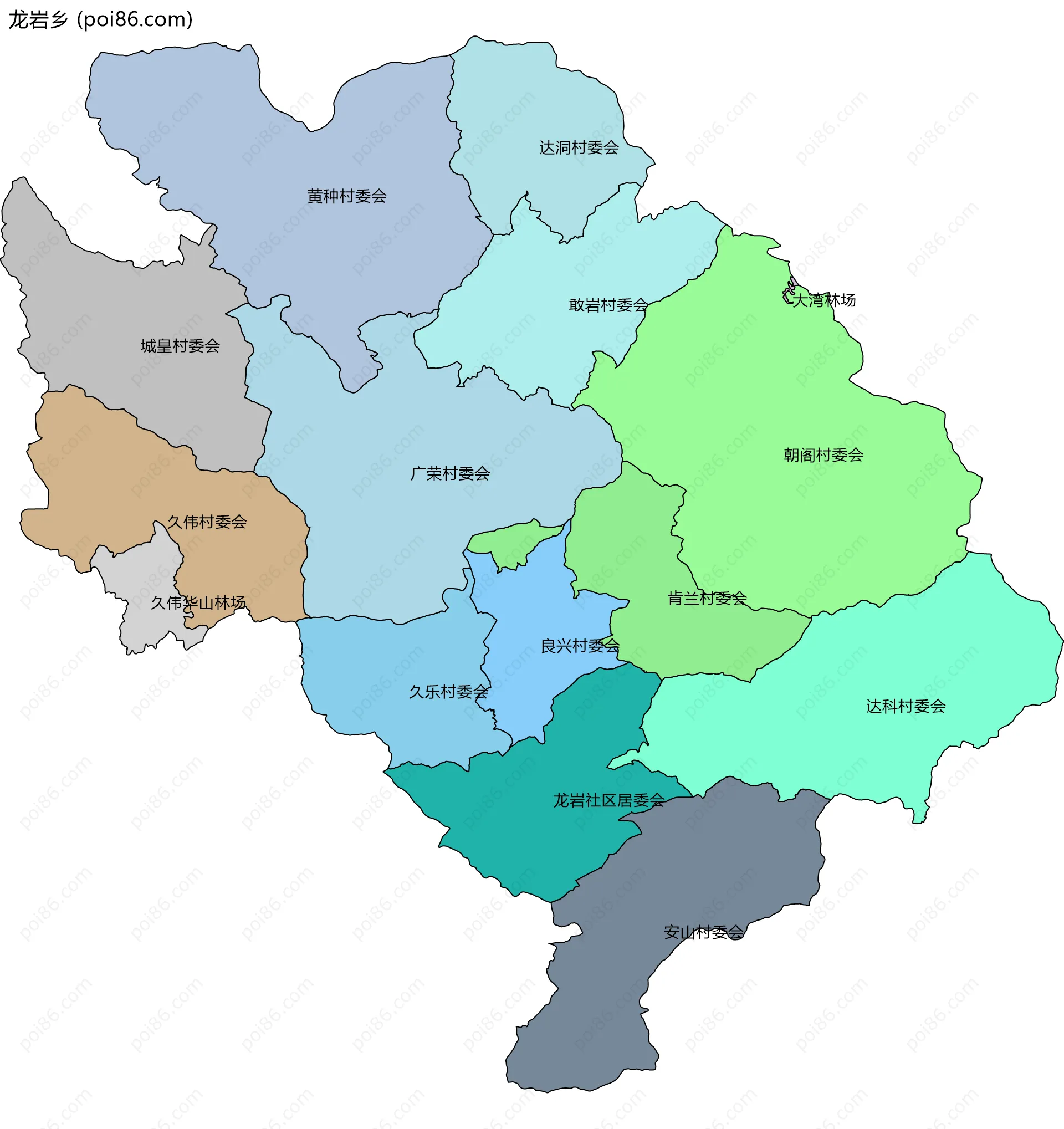 龙岩乡边界地图(五级行政区划)