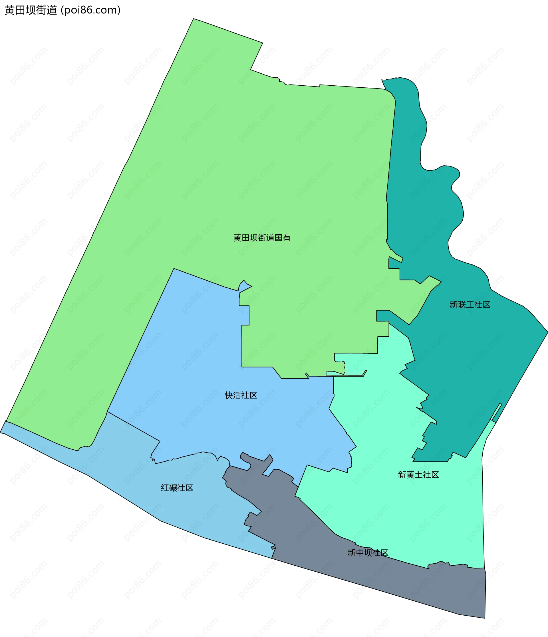 黄田坝街道边界地图(五级行政区划)