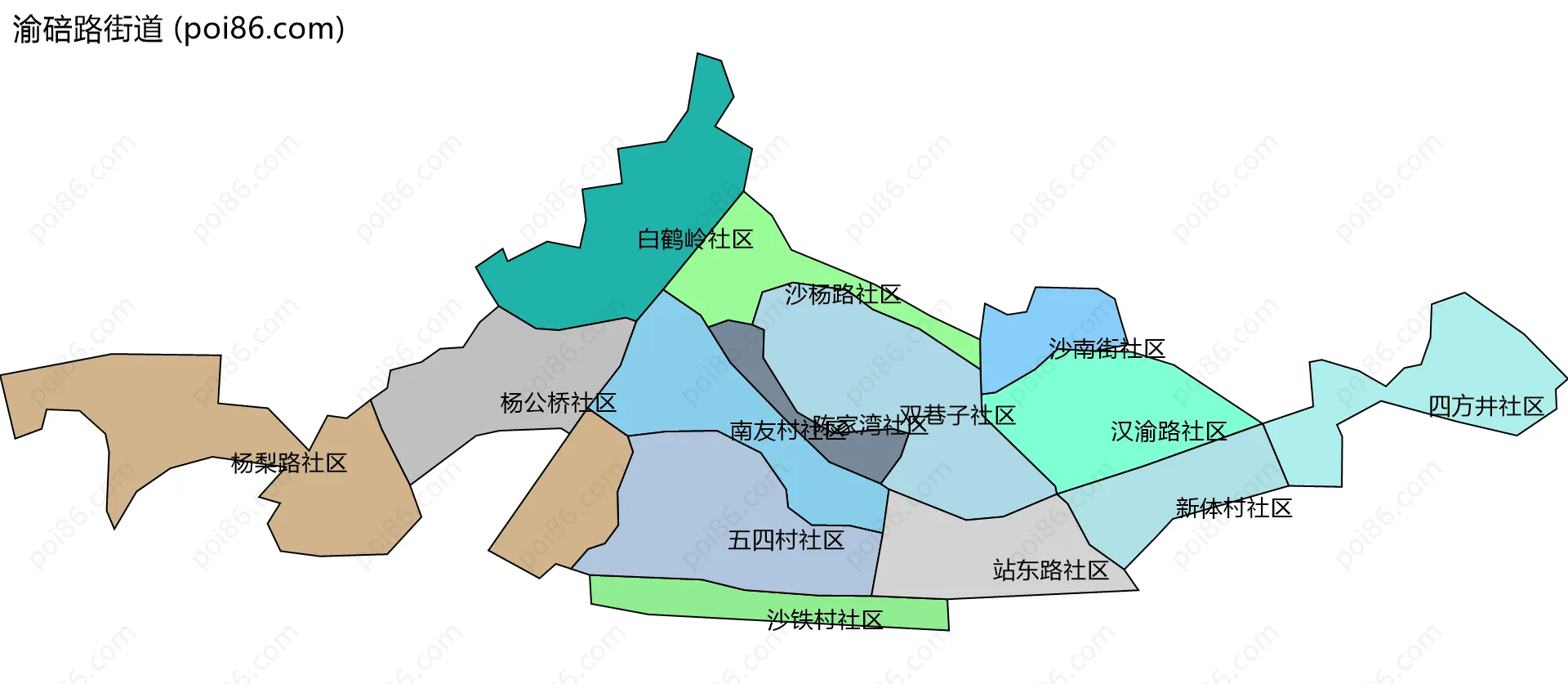 渝碚路街道边界地图(五级行政区划)