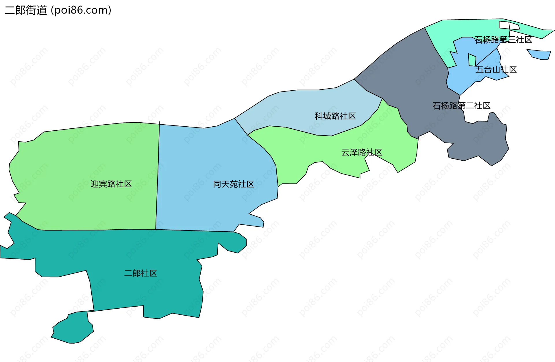 二郎街道边界地图(五级行政区划)