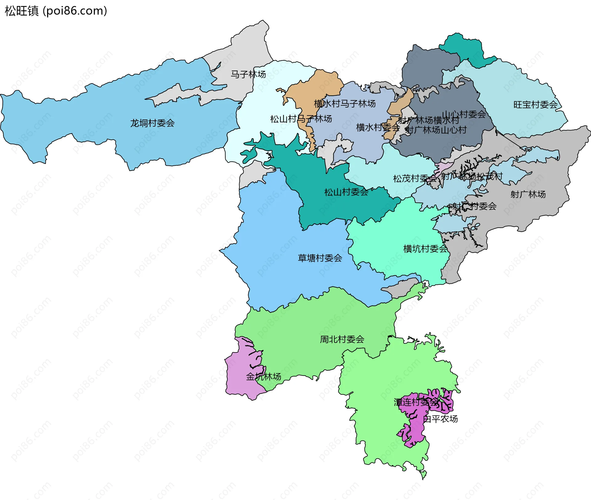 松旺镇边界地图(五级行政区划)