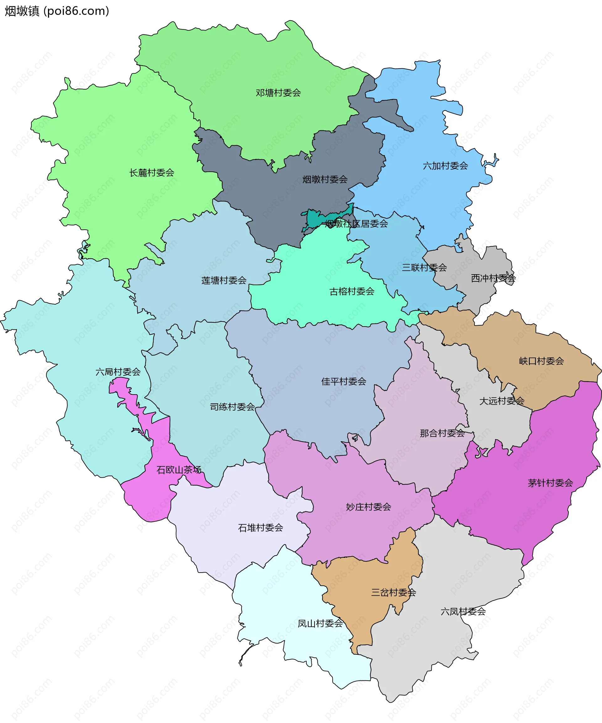 烟墩镇边界地图(五级行政区划)