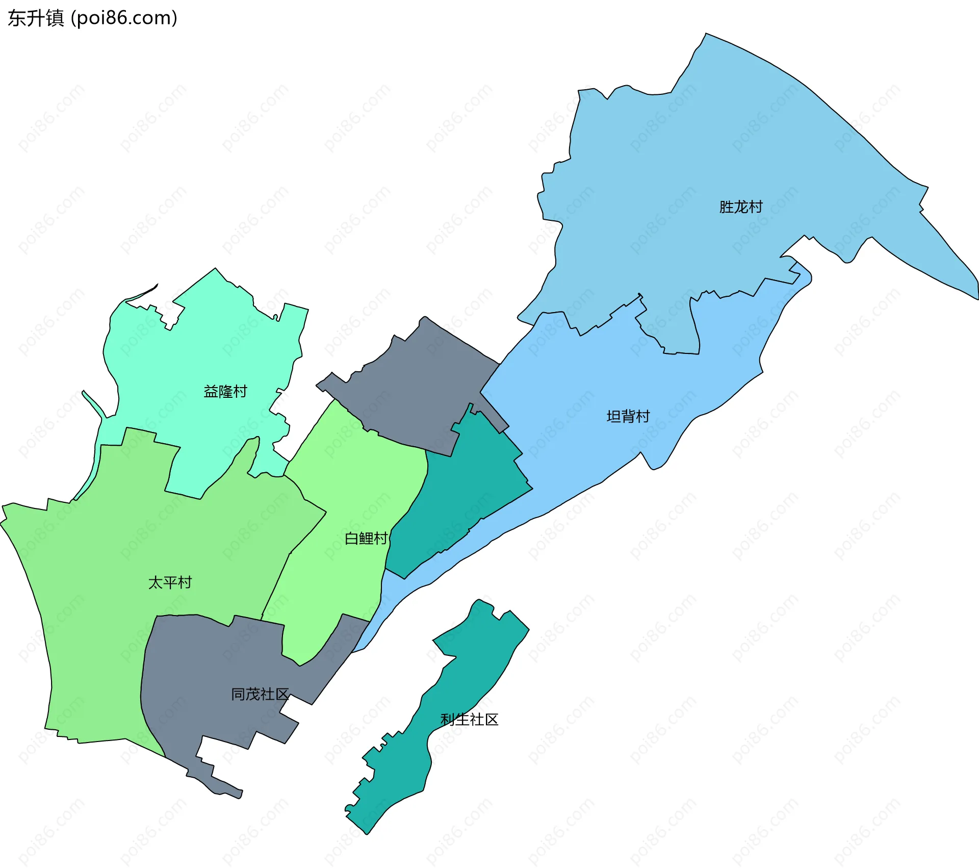 东升镇边界地图(五级行政区划)
