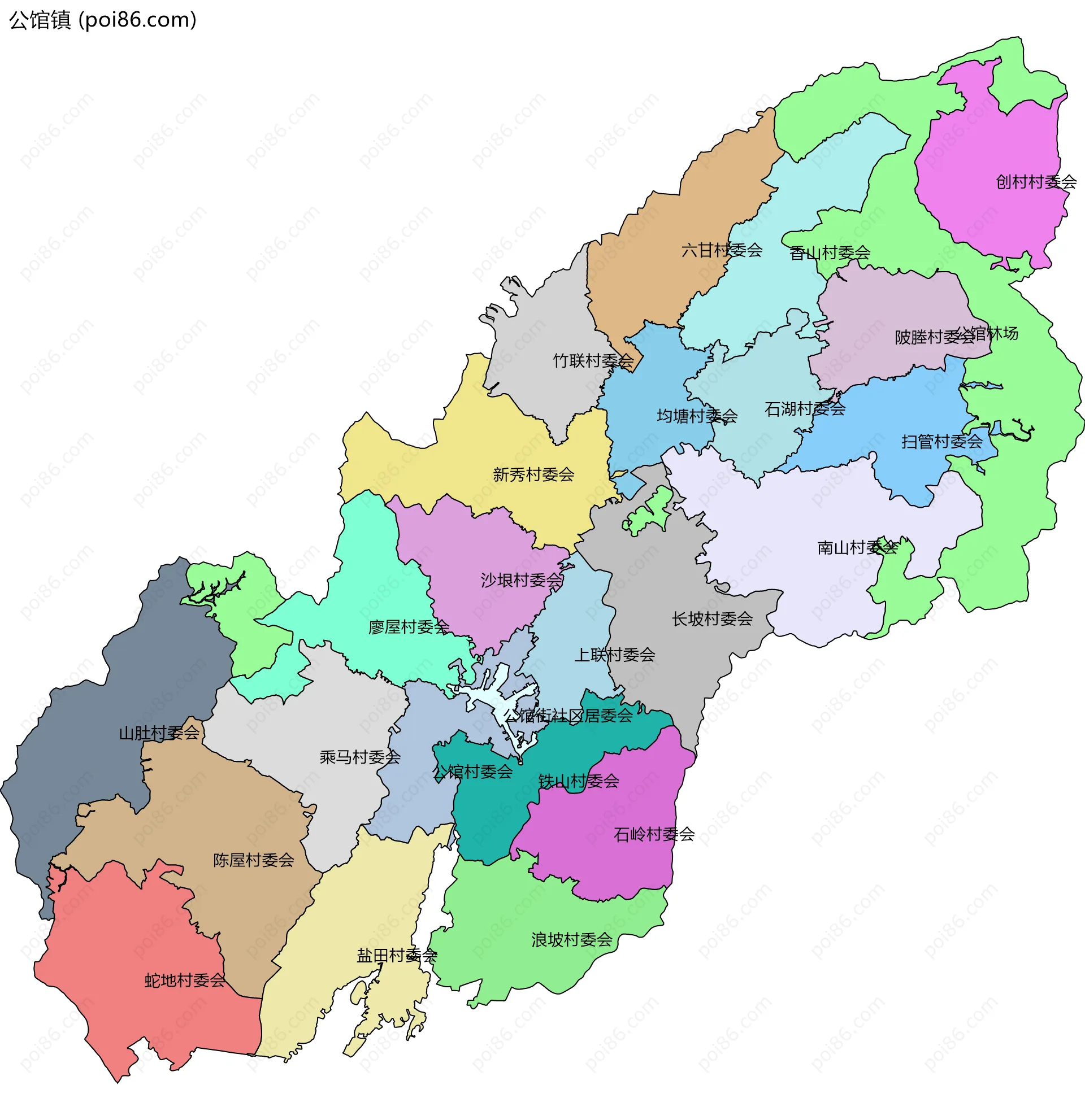 公馆镇边界地图(五级行政区划)