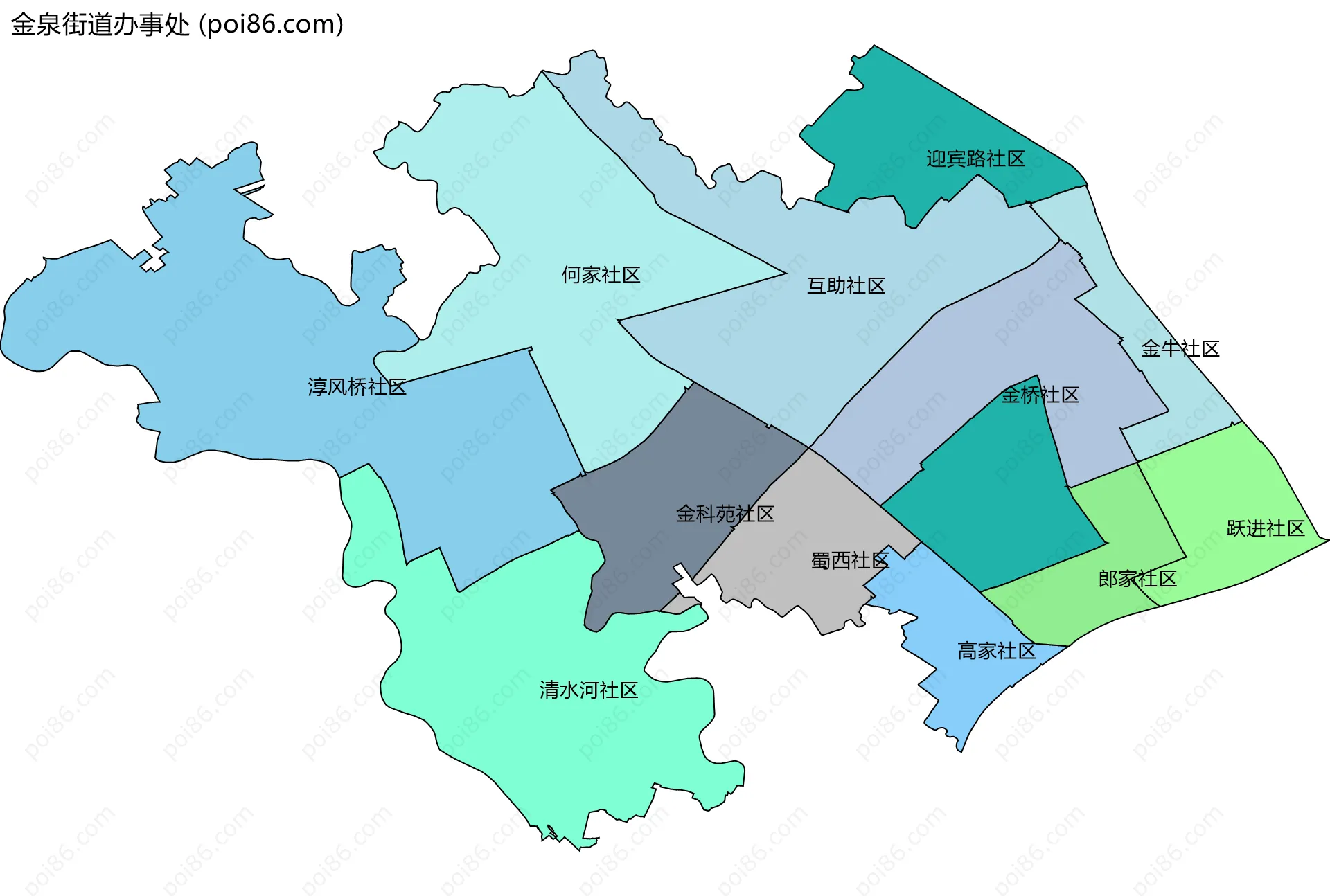 金泉街道办事处边界地图(五级行政区划)