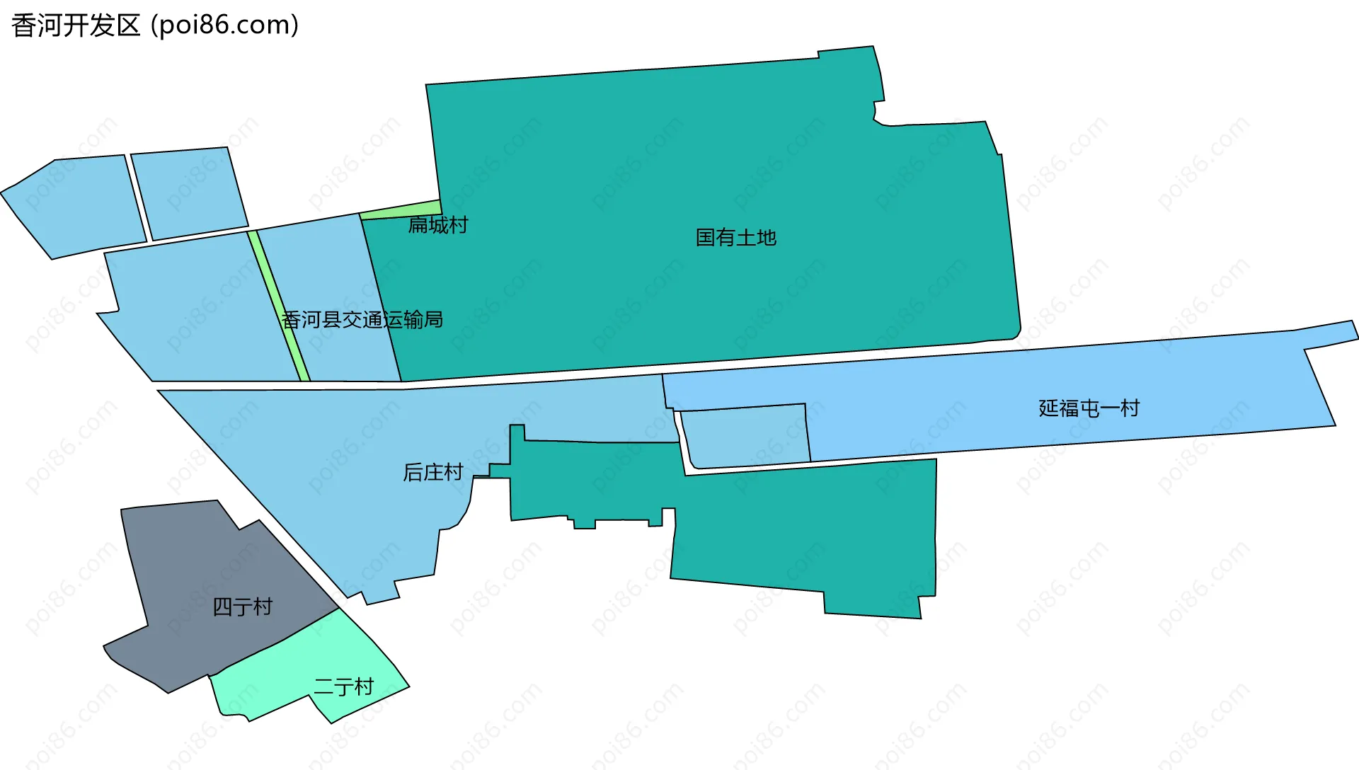 香河开发区边界地图(五级行政区划)