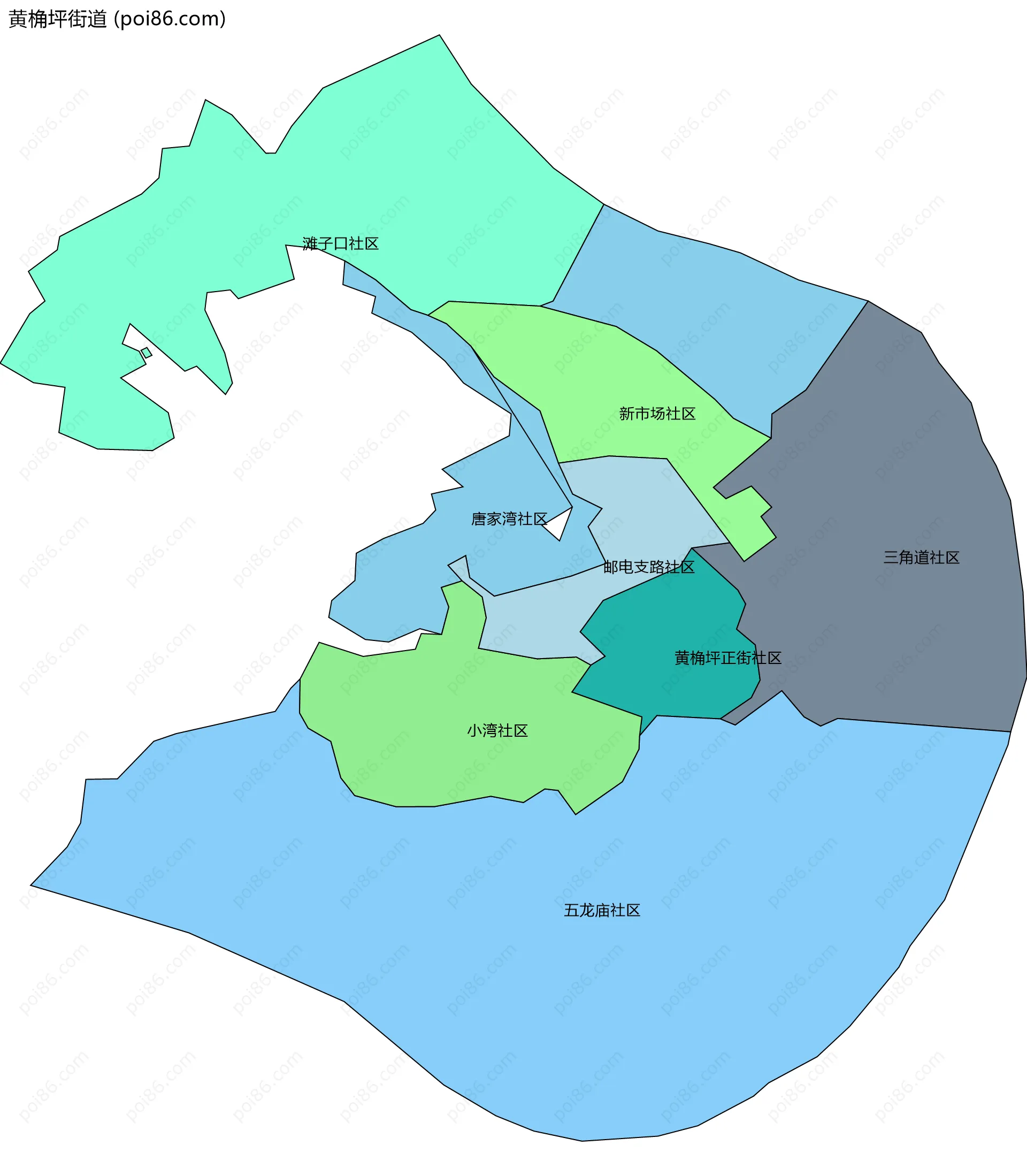 黄桷坪街道边界地图(五级行政区划)
