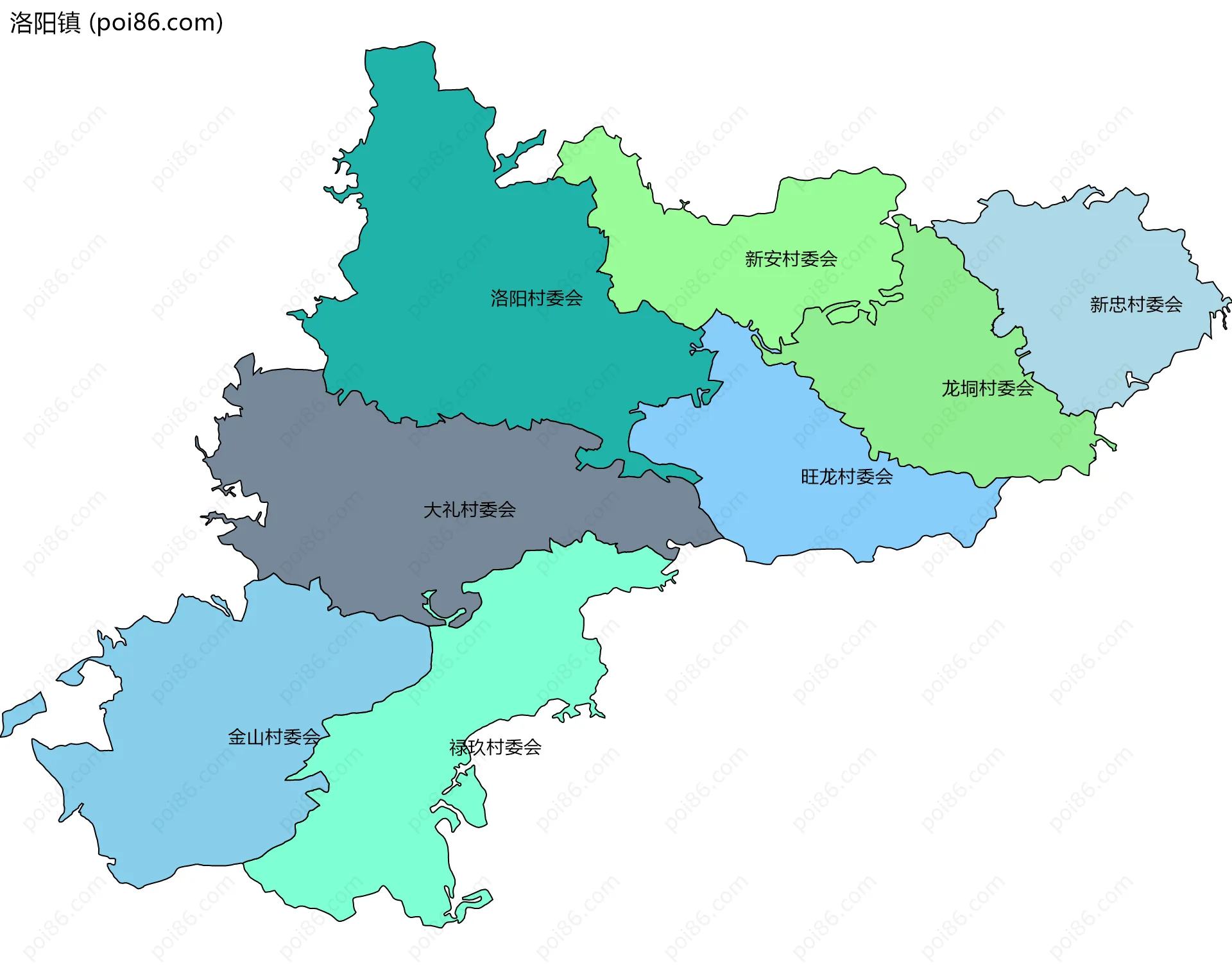 洛阳镇边界地图(五级行政区划)