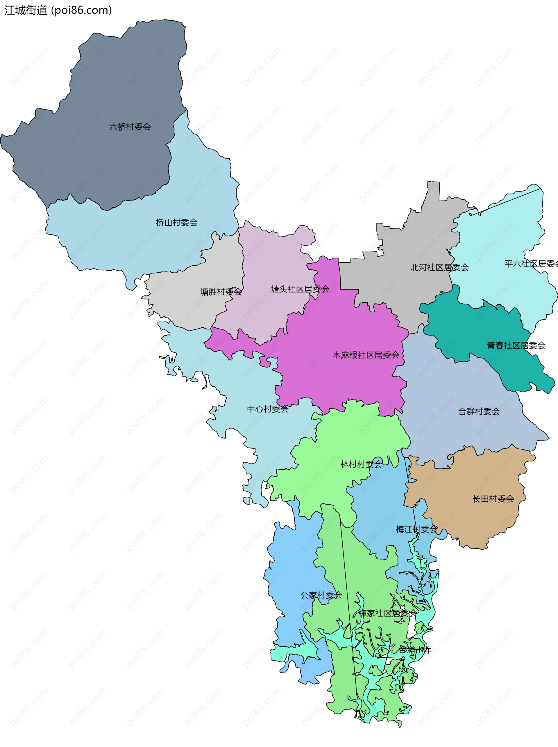 江城街道边界地图(五级行政区划)