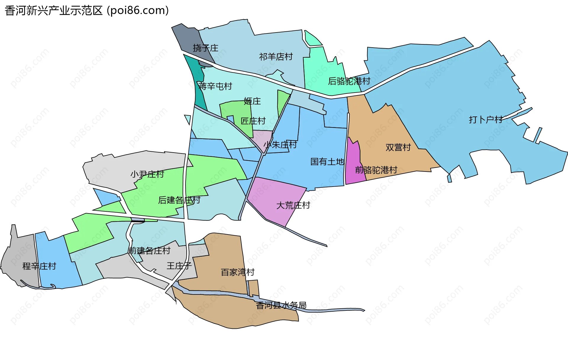 香河新兴产业示范区边界地图(五级行政区划)