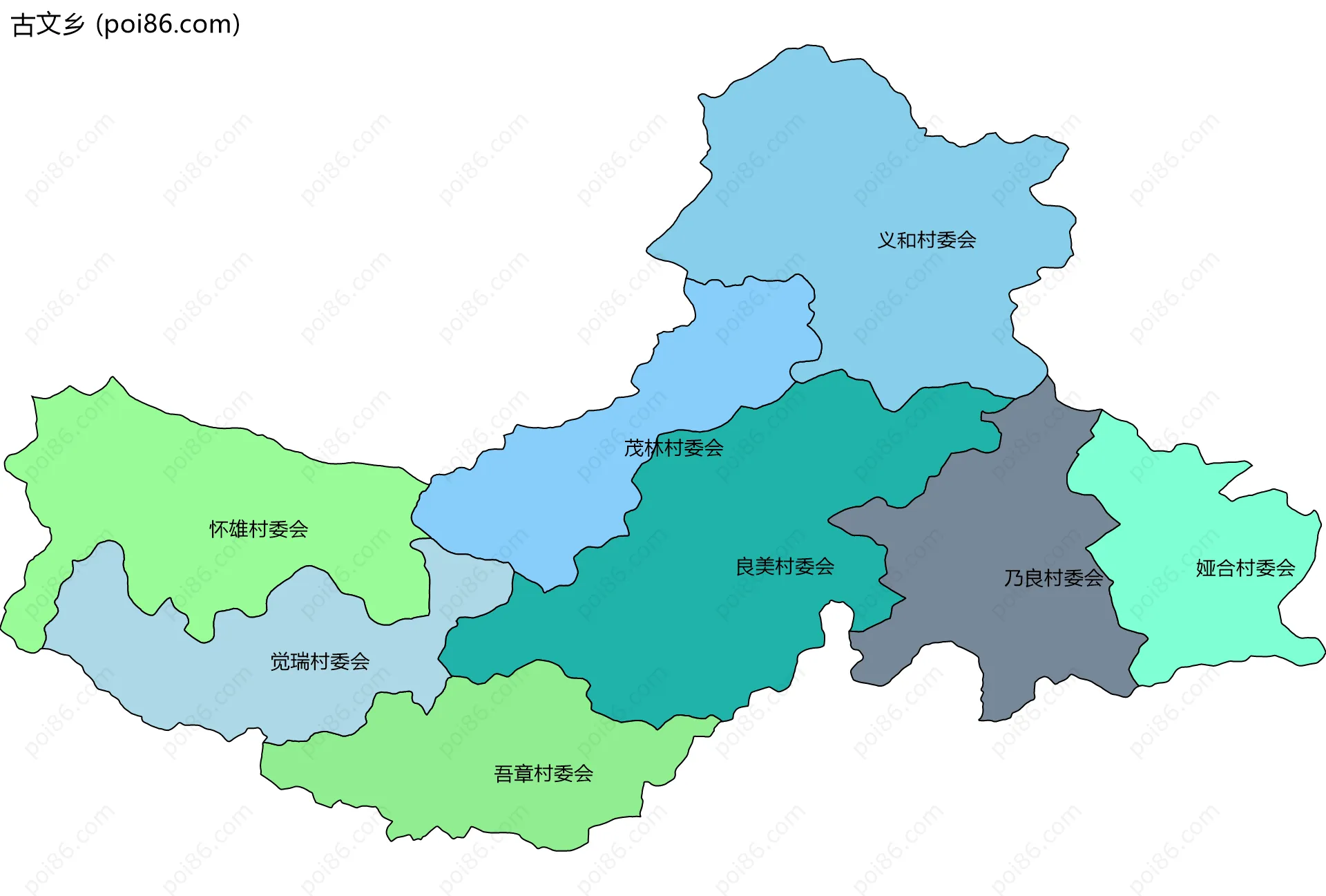 古文乡边界地图(五级行政区划)