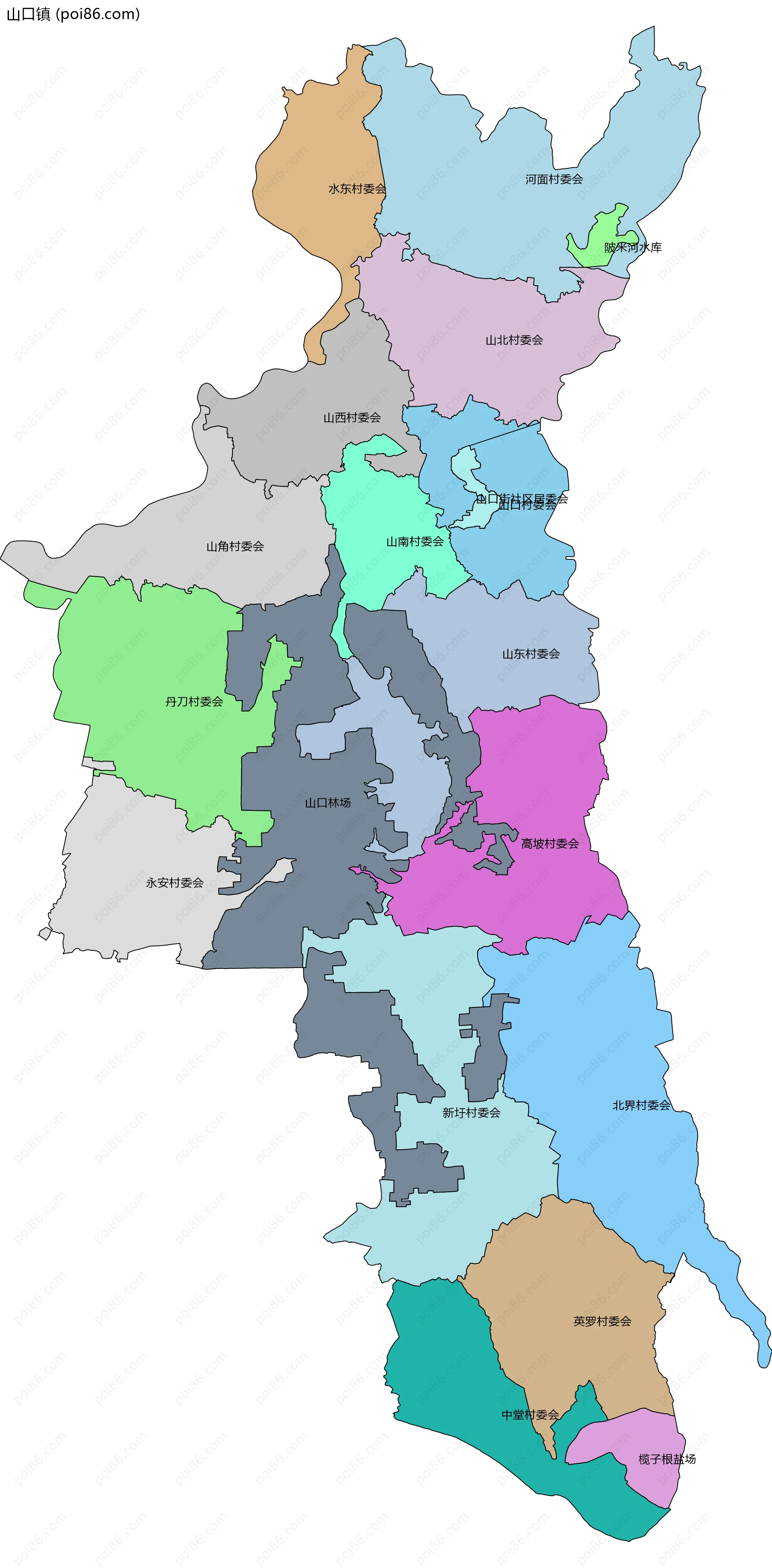 山口镇边界地图(五级行政区划)