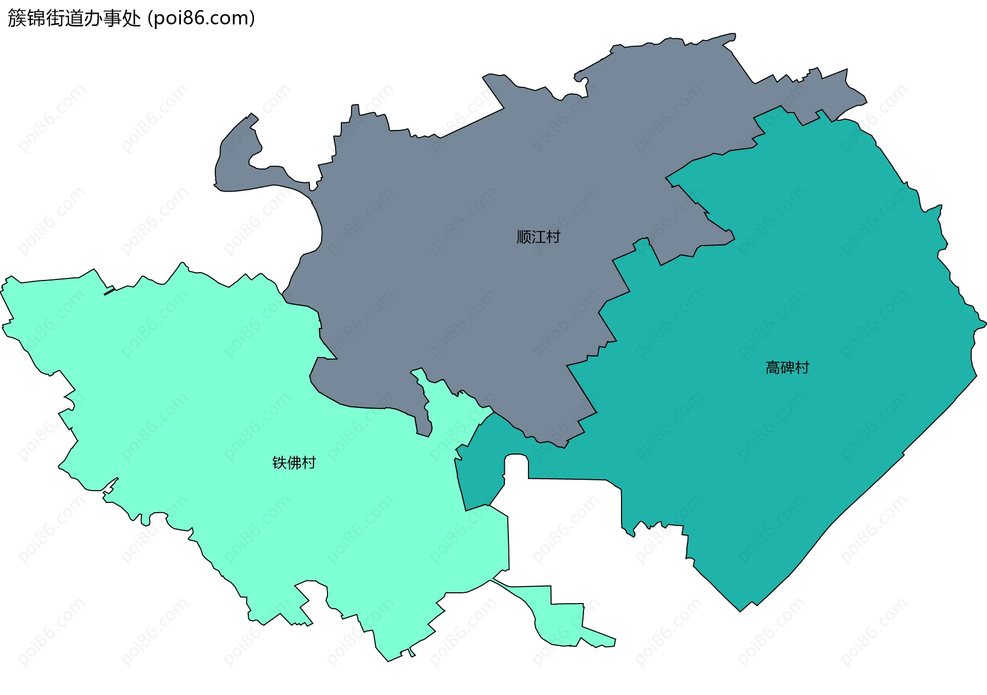 簇锦街道办事处边界地图(五级行政区划)