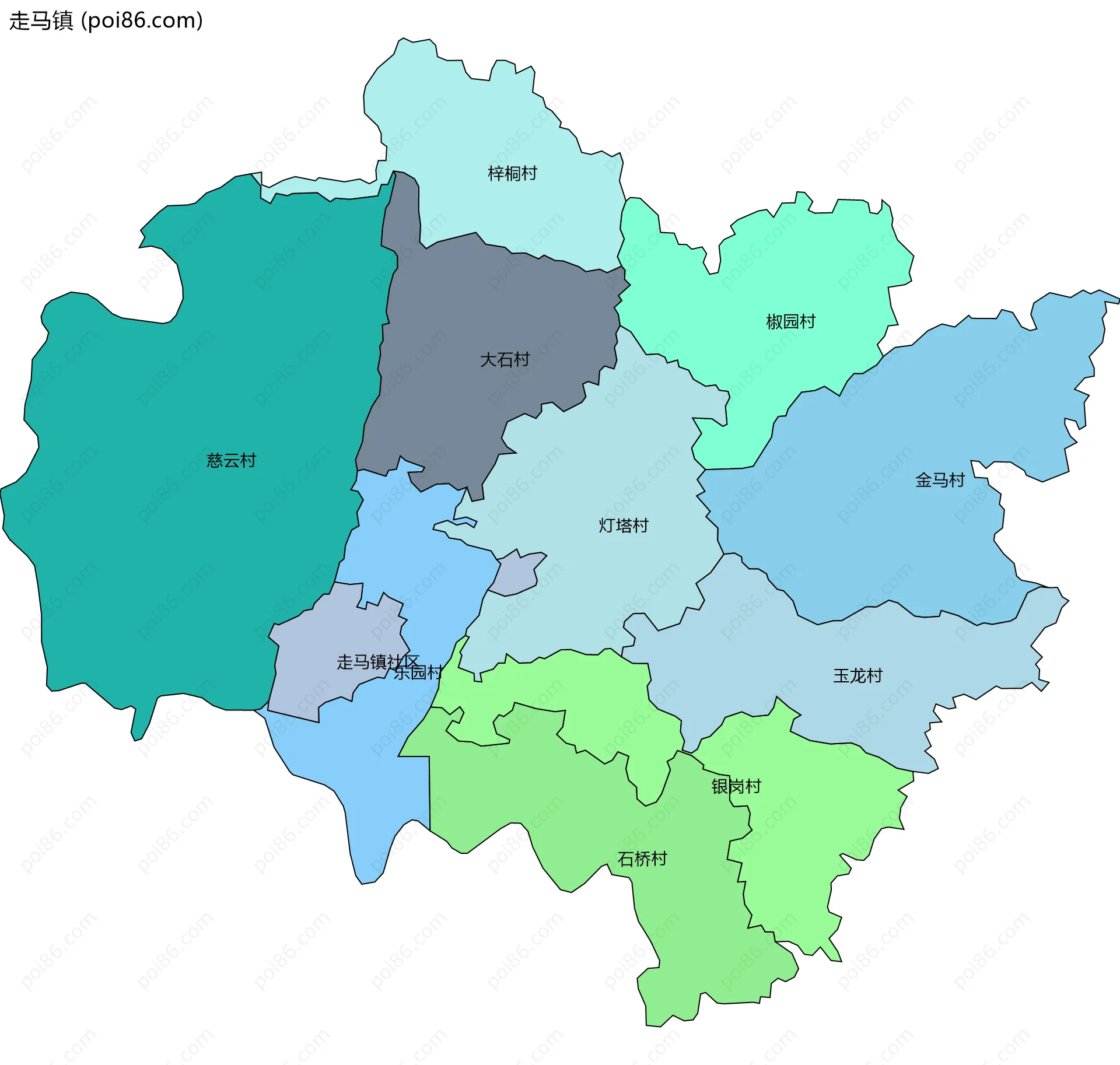 走马镇边界地图(五级行政区划)