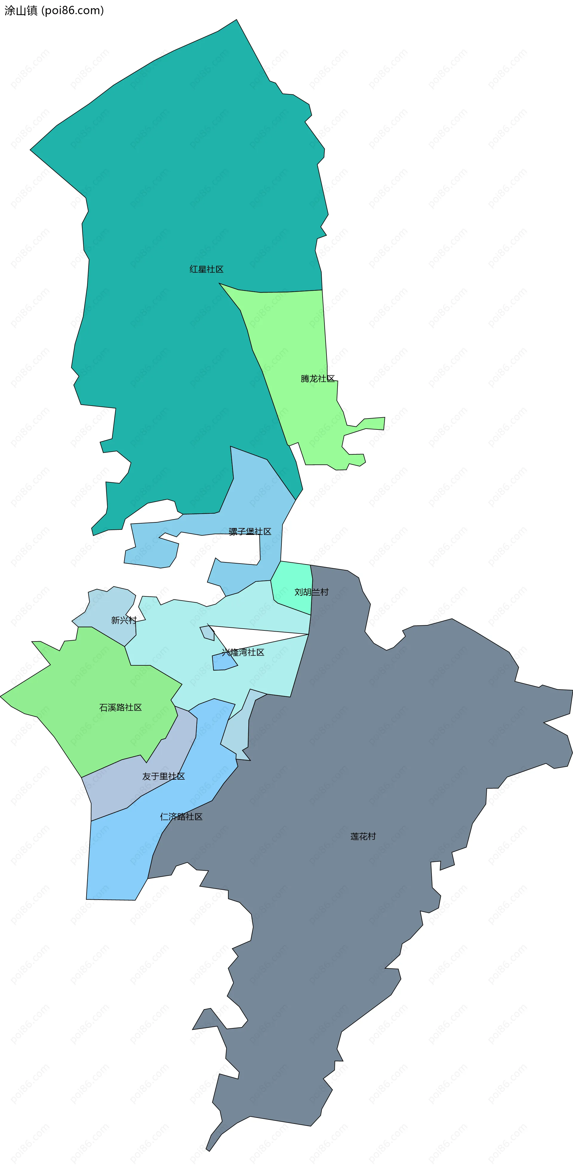 涂山镇边界地图(五级行政区划)