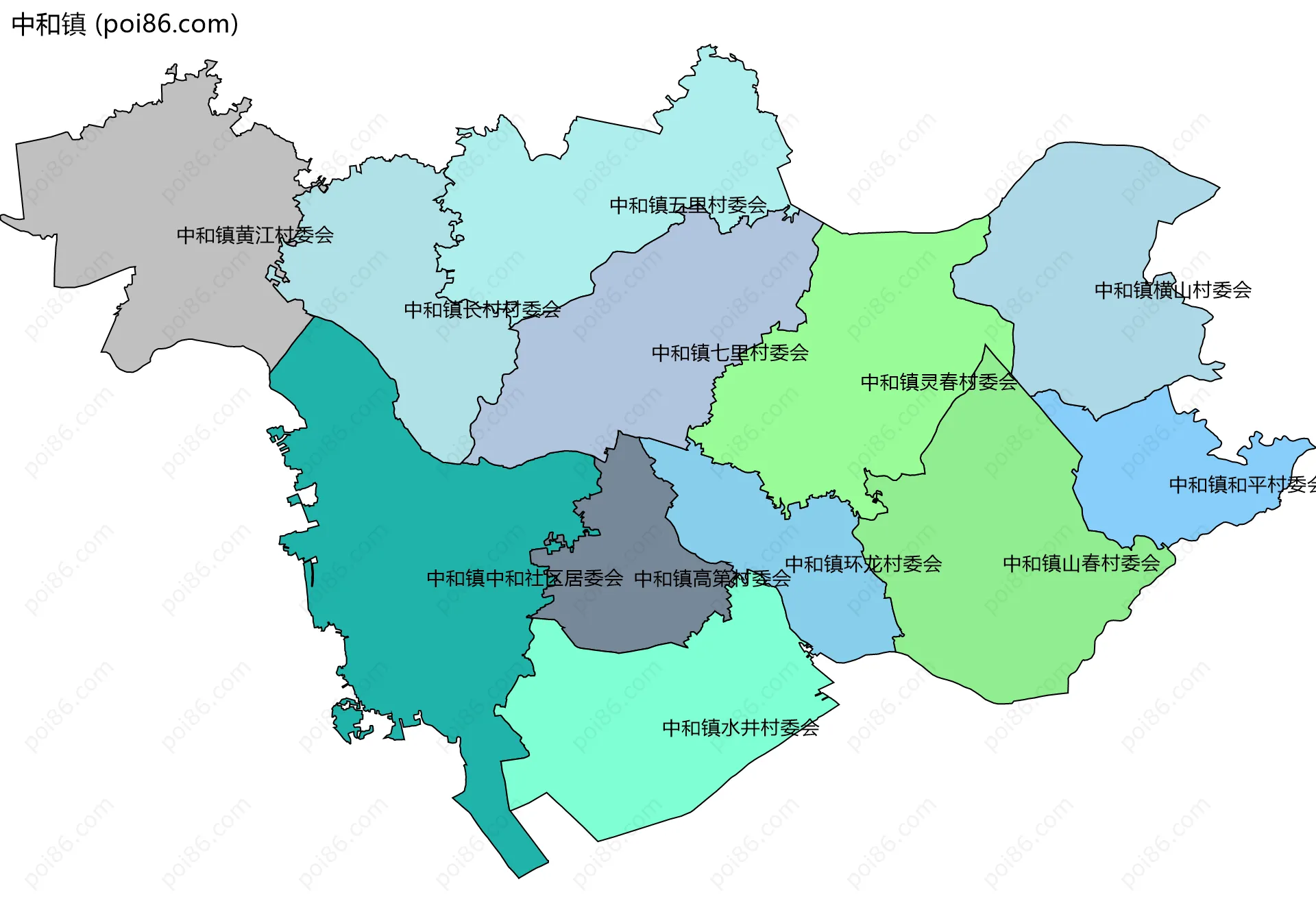 中和镇边界地图(五级行政区划)