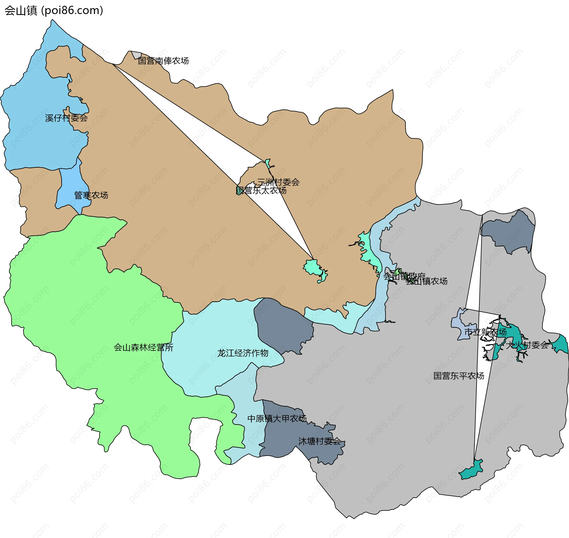 会山镇边界地图(五级行政区划)