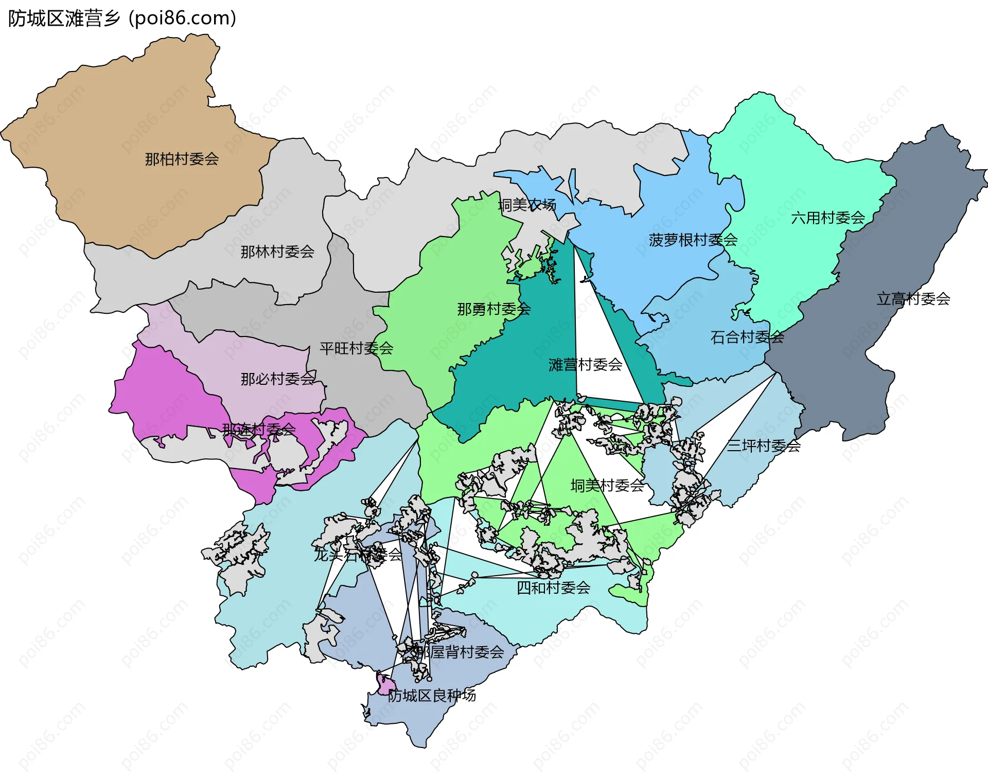 防城区滩营乡边界地图(五级行政区划)