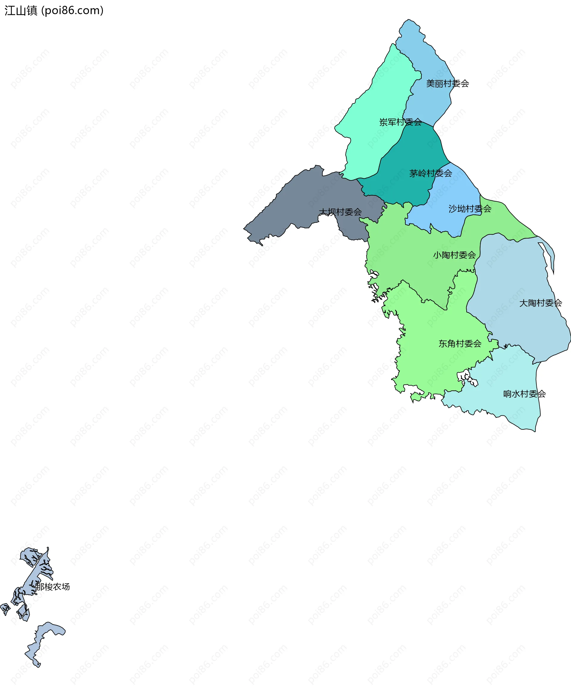 江山镇边界地图(五级行政区划)