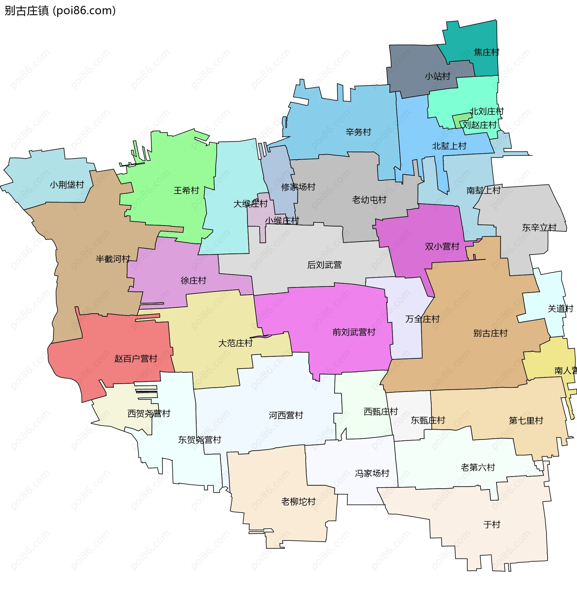 别古庄镇边界地图(五级行政区划)