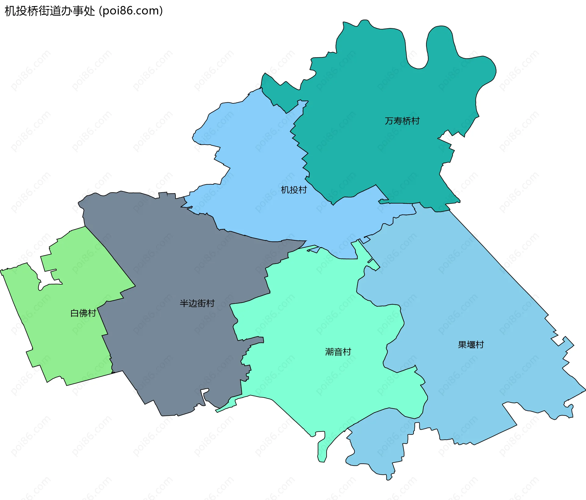 机投桥街道办事处边界地图(五级行政区划)