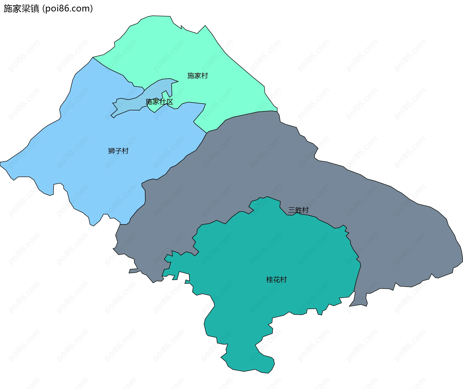 施家梁镇边界地图(五级行政区划)