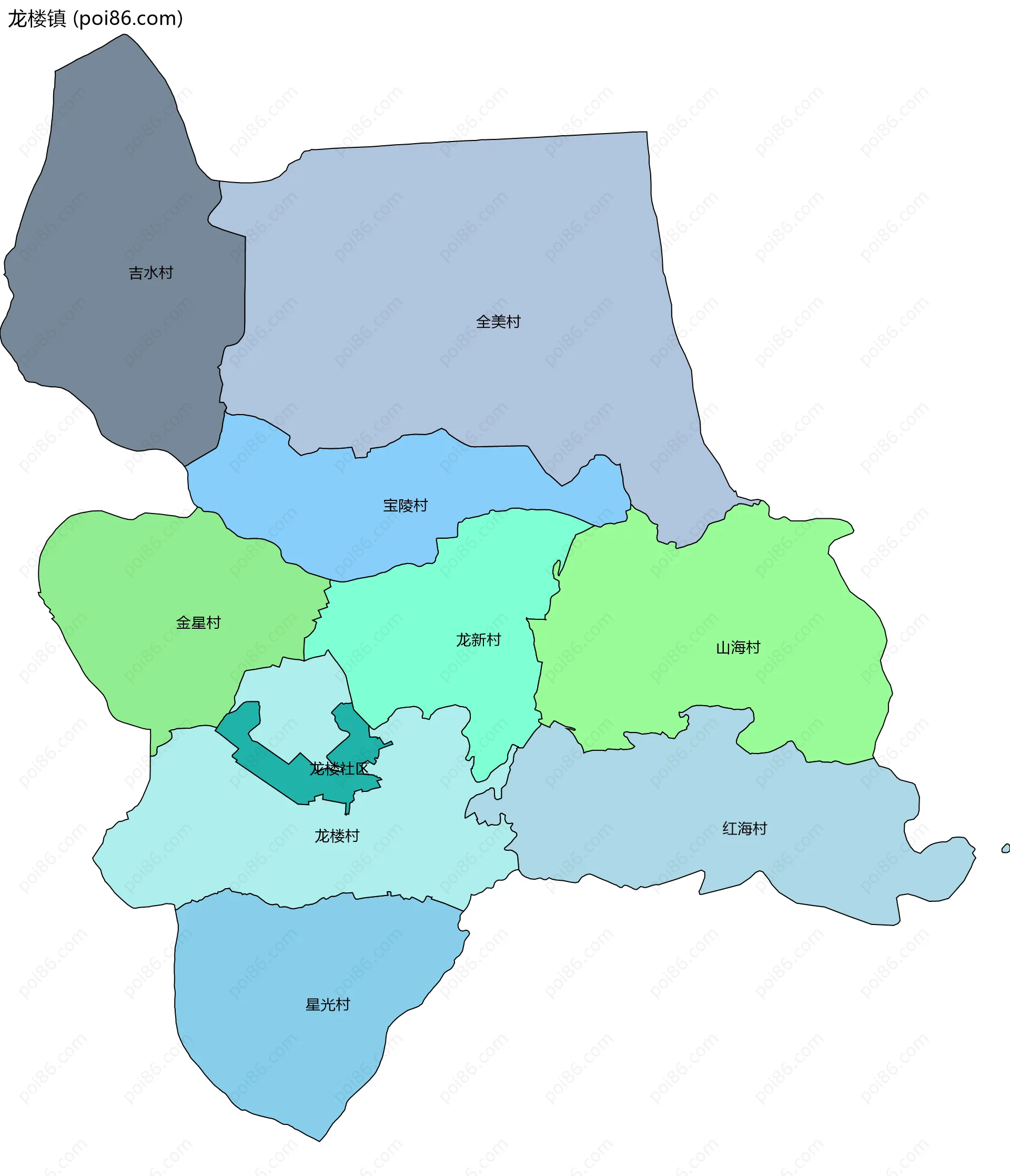 龙楼镇边界地图(五级行政区划)