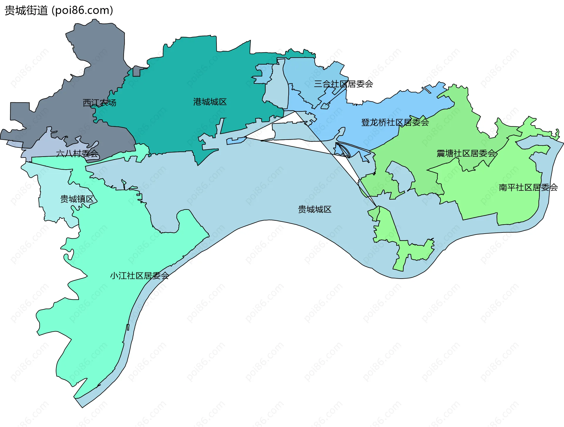 贵城街道边界地图(五级行政区划)